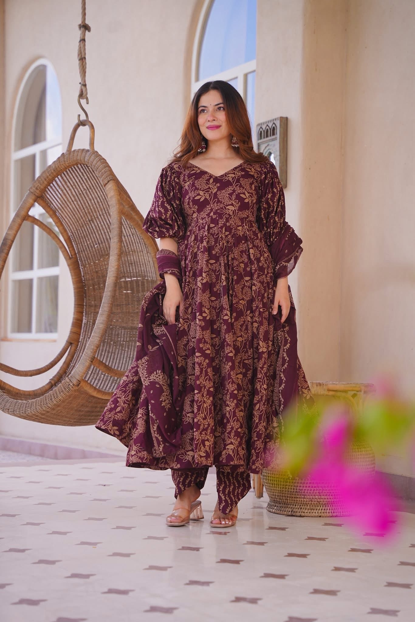 Mrinalini Cotton Printed Anarkali Suit Set