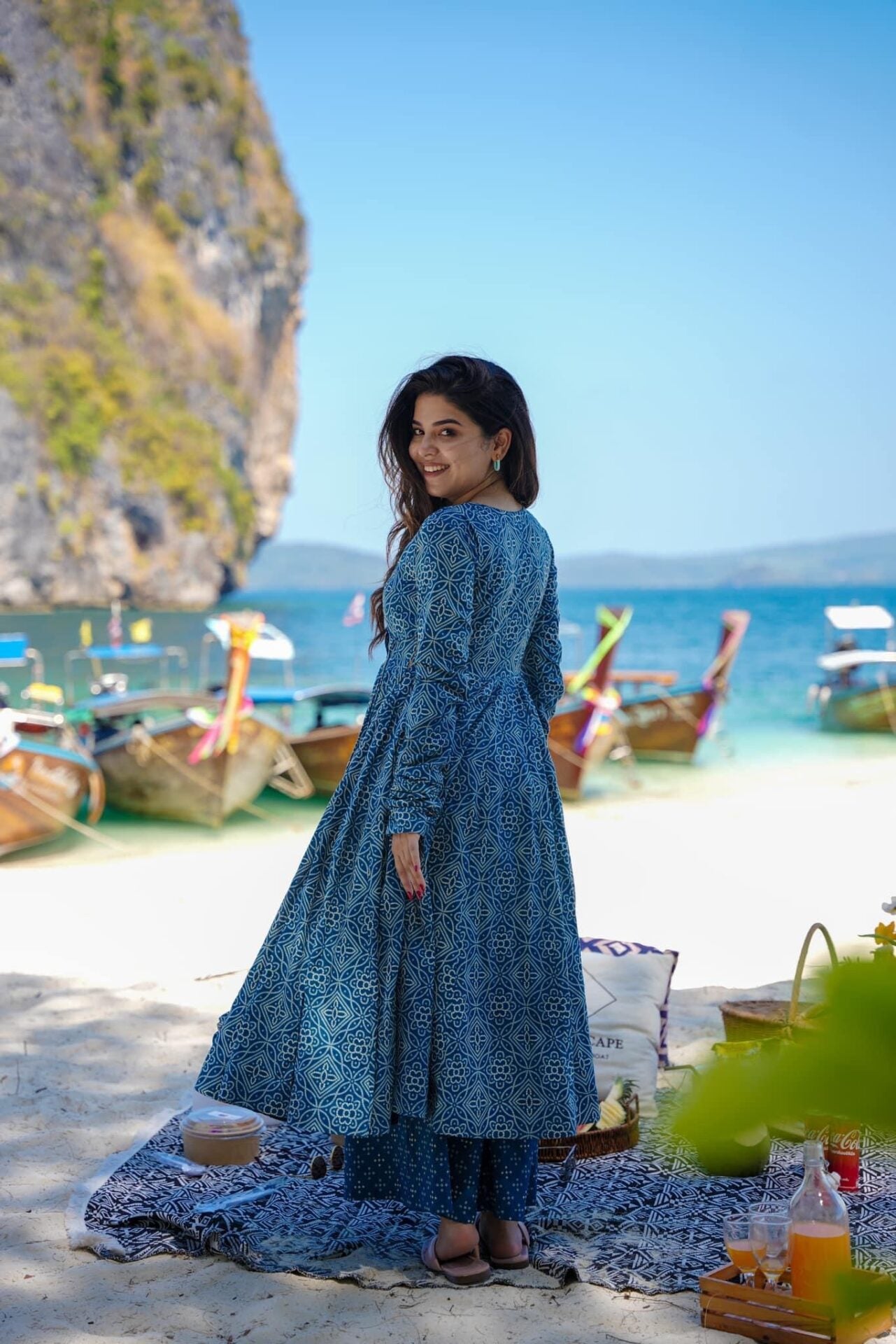 Sampavi blue cotton Angarkha set