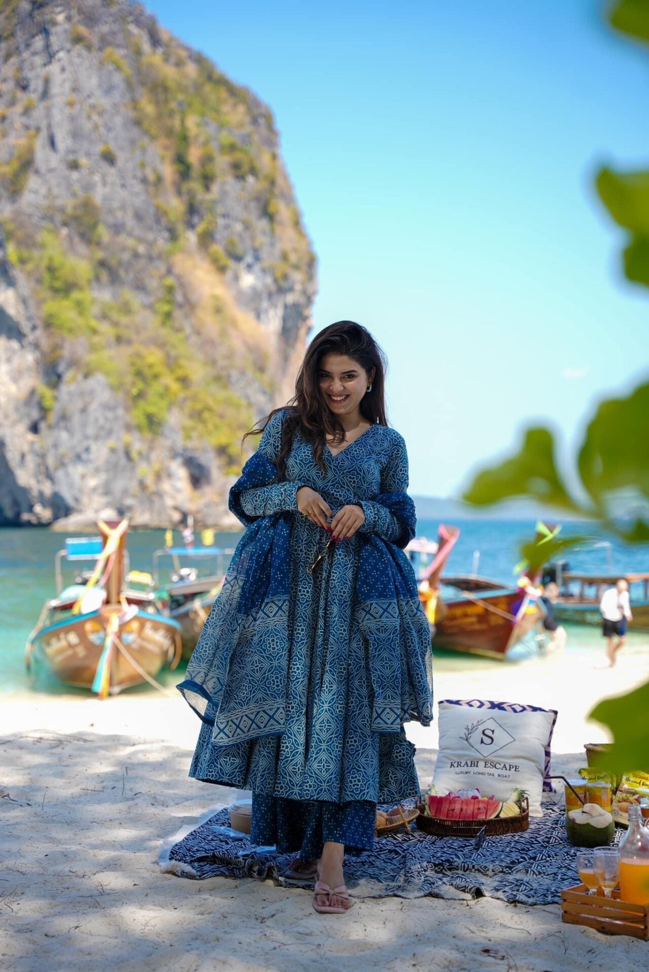 Sampavi blue cotton Angarkha set