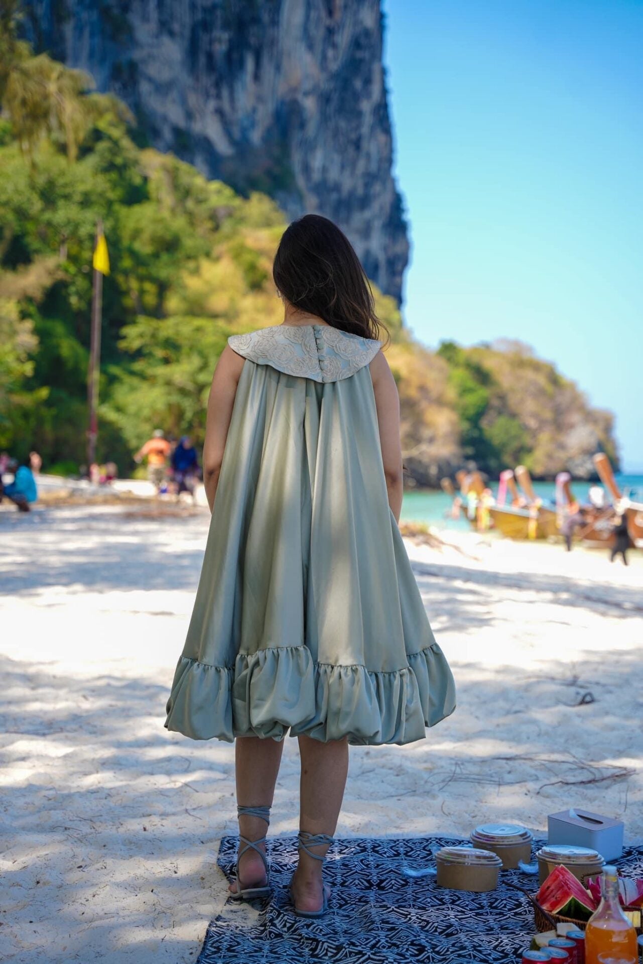 Sage green satin dress