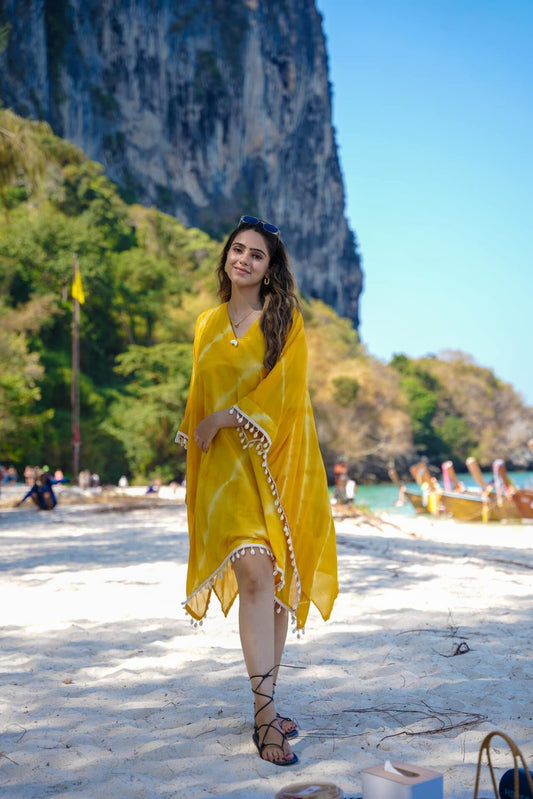 Masha yellow crepe kaftan