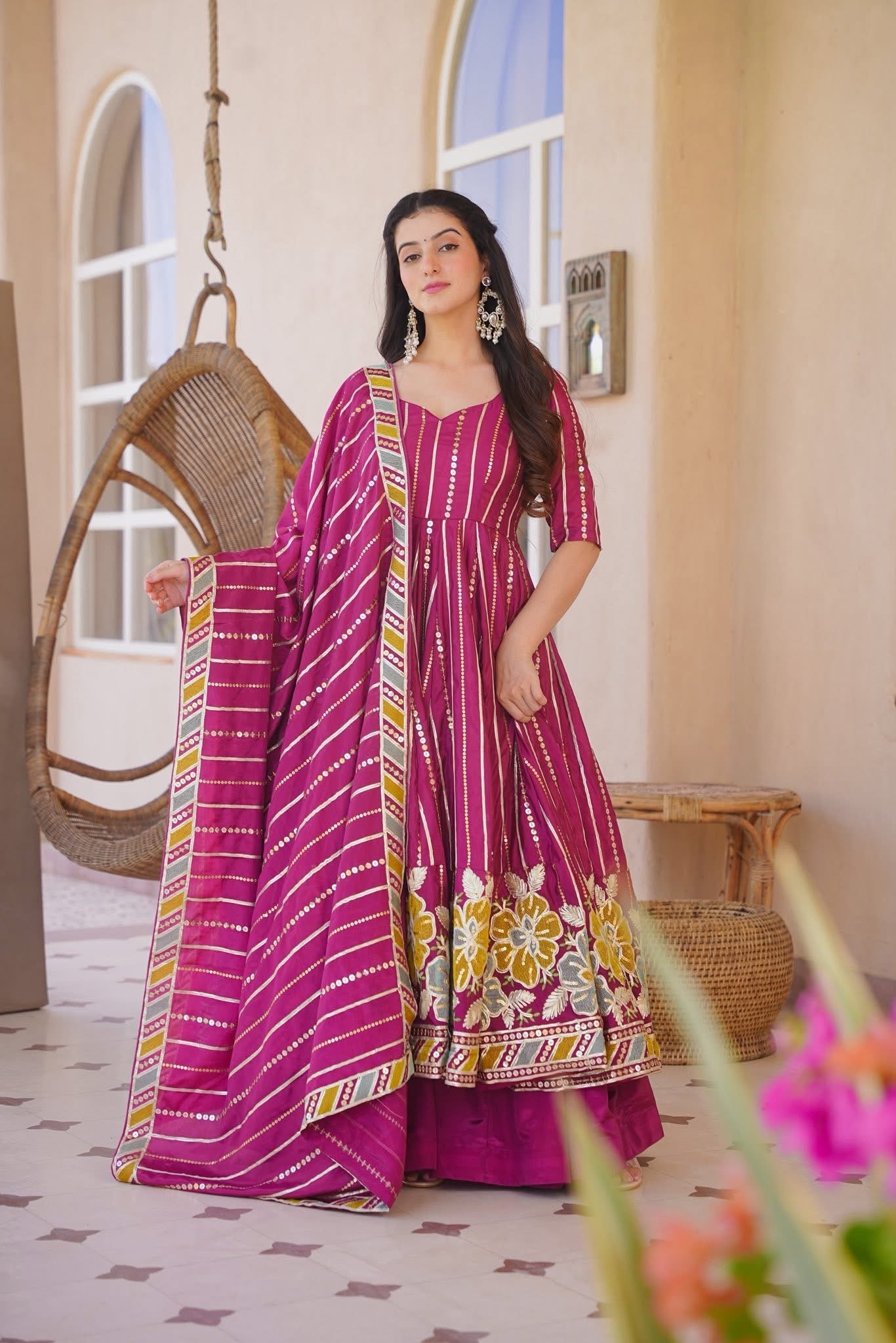 Elanvi Pink Heavy Anarkali Suit Set