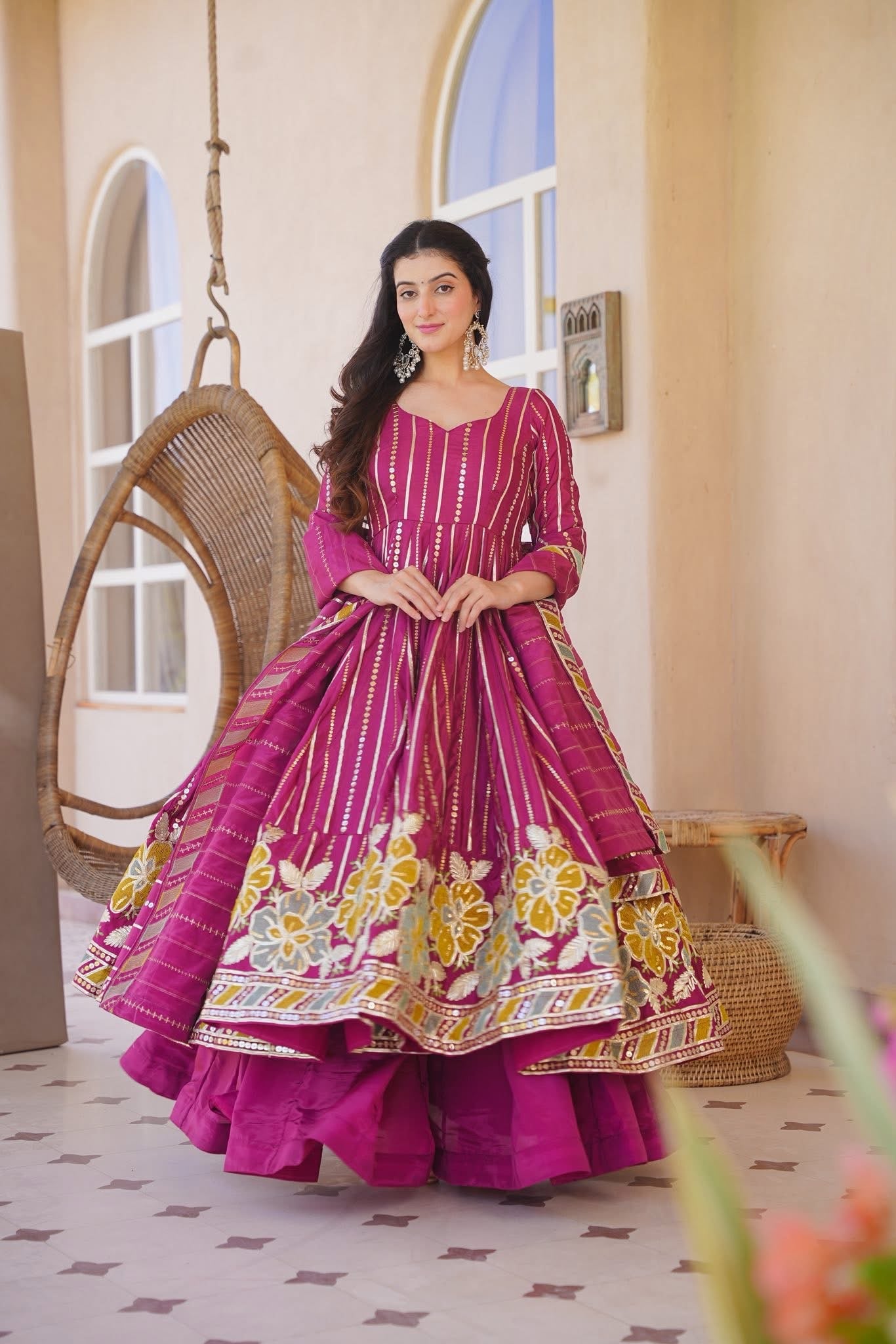 Elanvi Pink Heavy Anarkali Suit Set