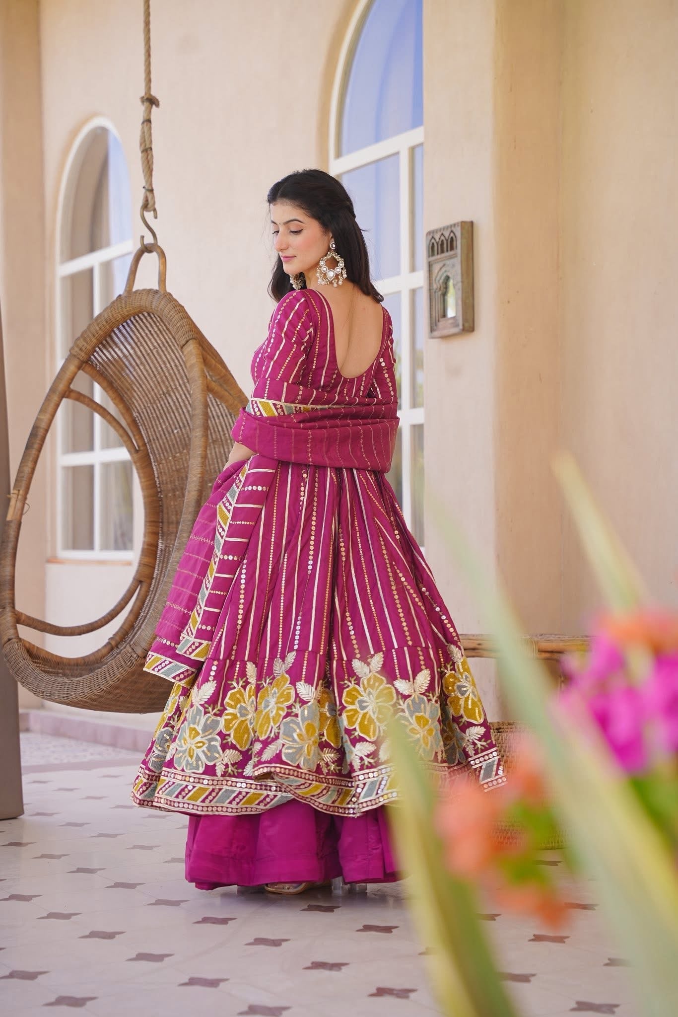 Elanvi Pink Heavy Anarkali Suit Set