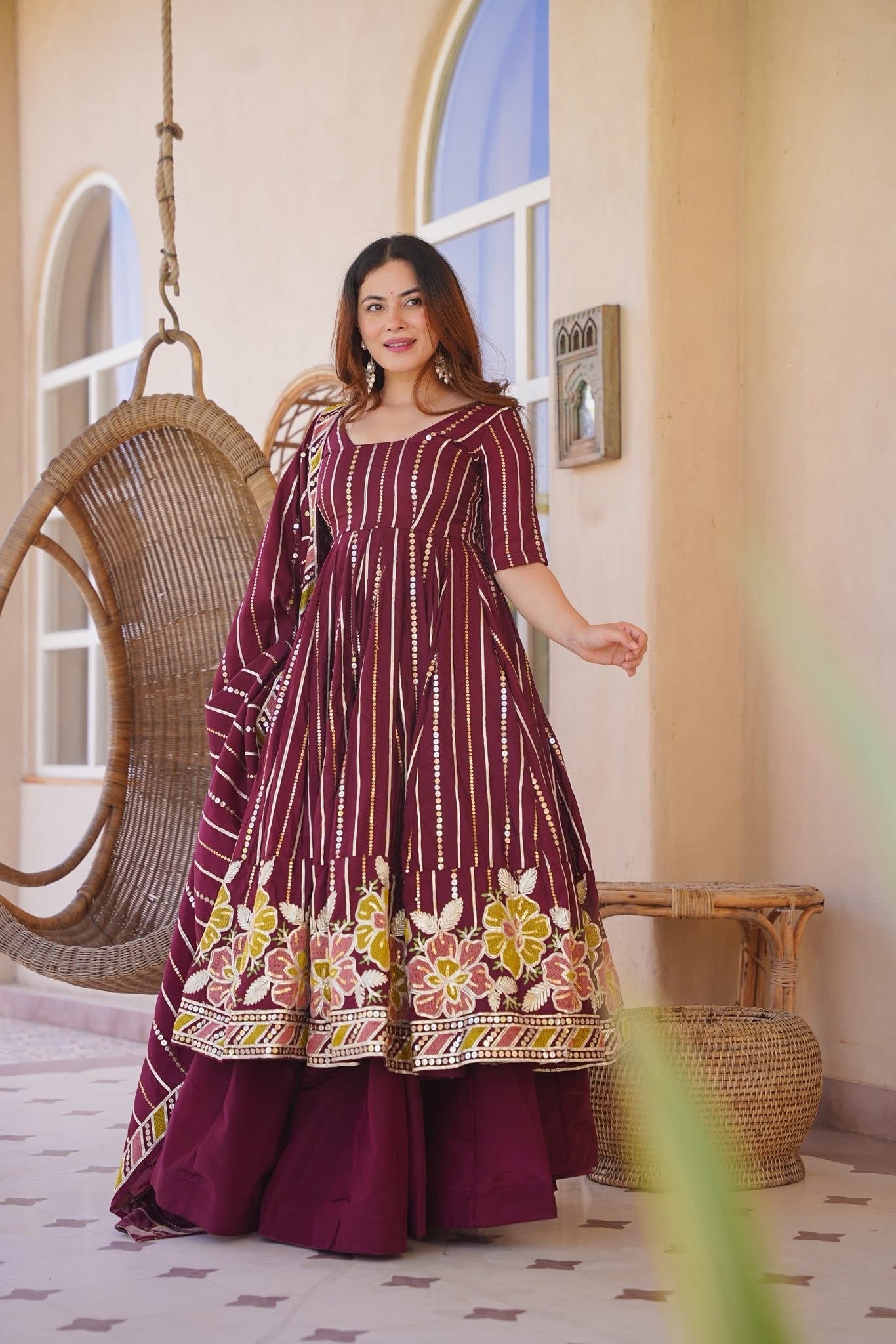 Rhyvika Maroon Heavy Anarkali Suit Set