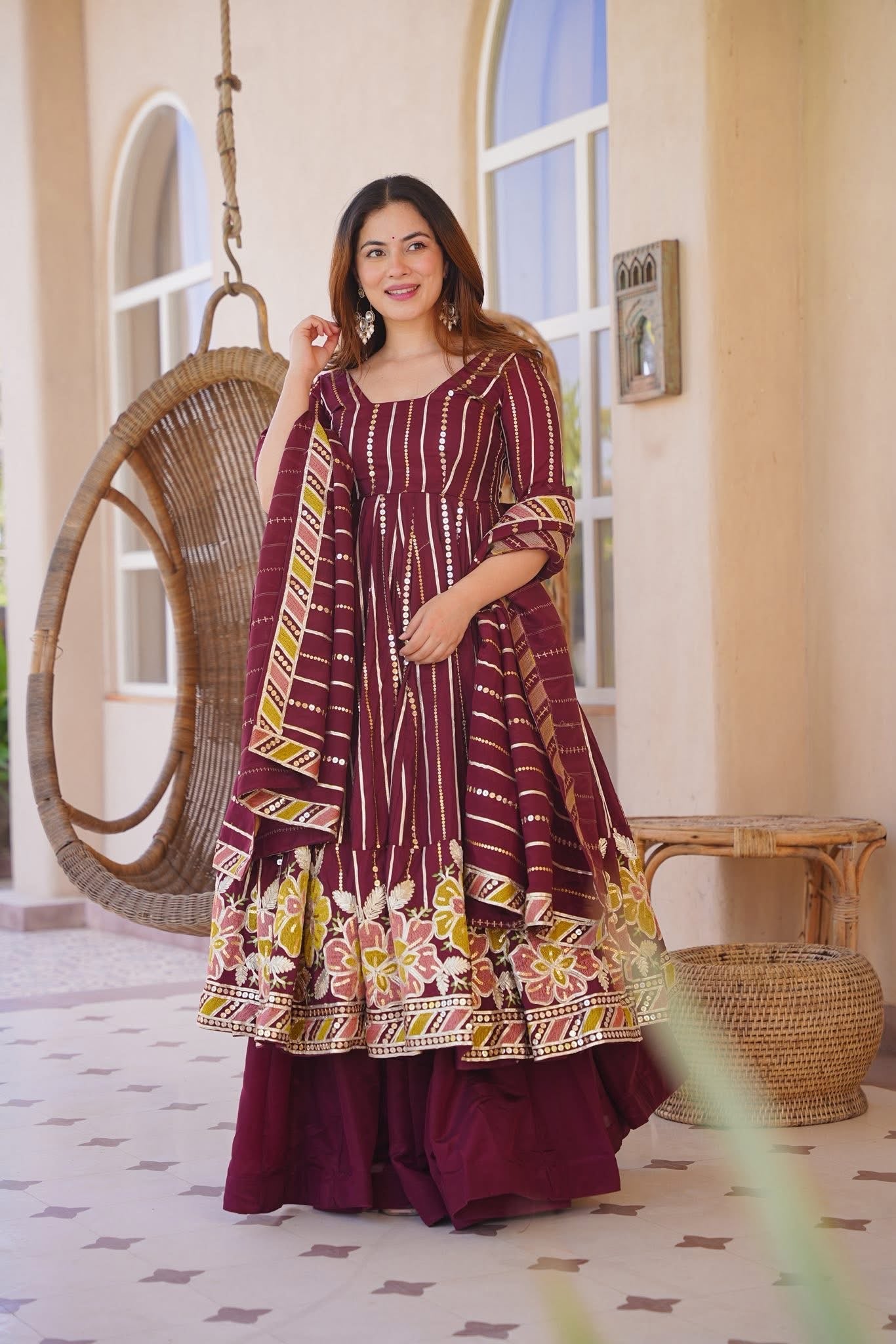 Rhyvika Maroon Heavy Anarkali Suit Set