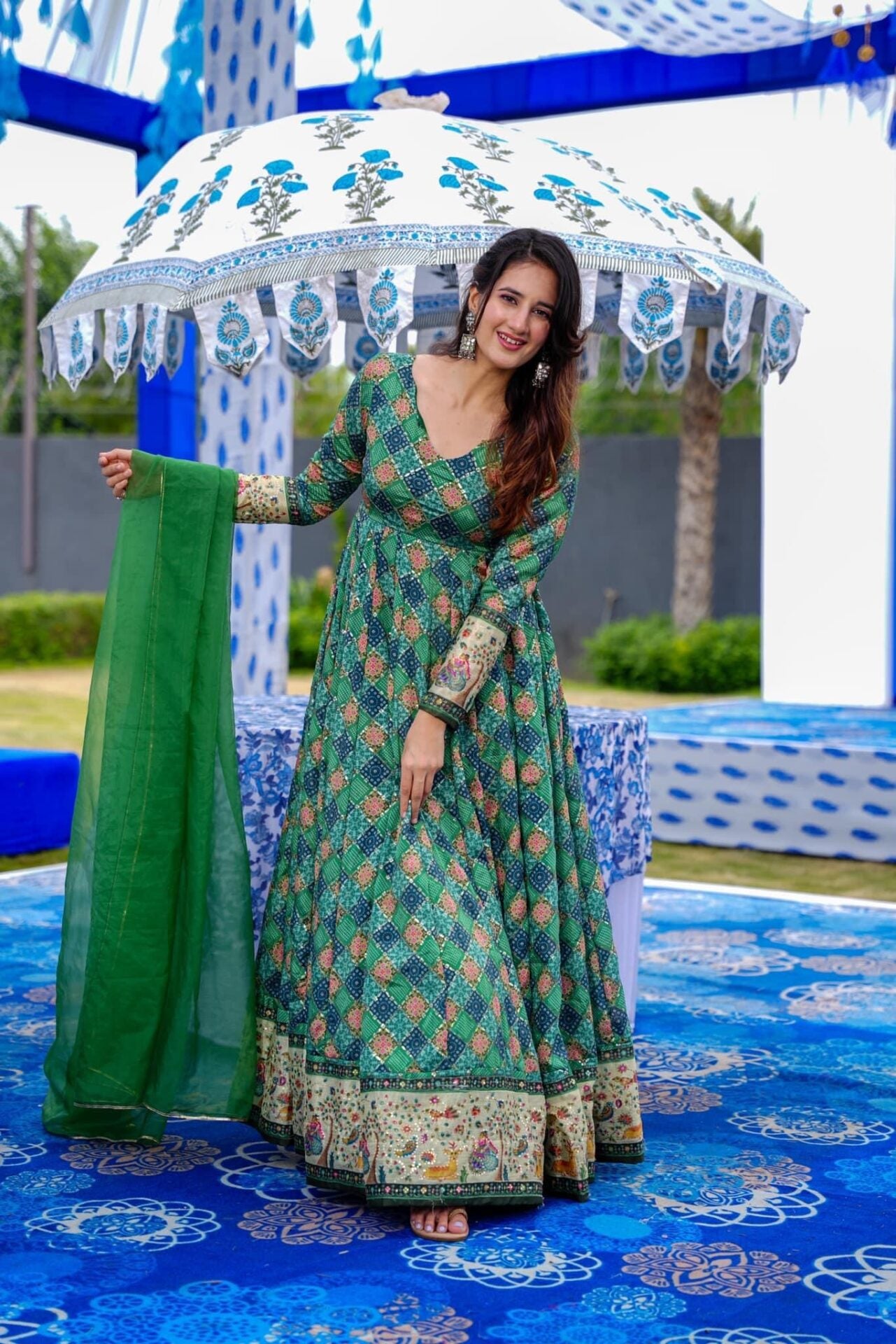 Clora green embroidered heavy maxi set