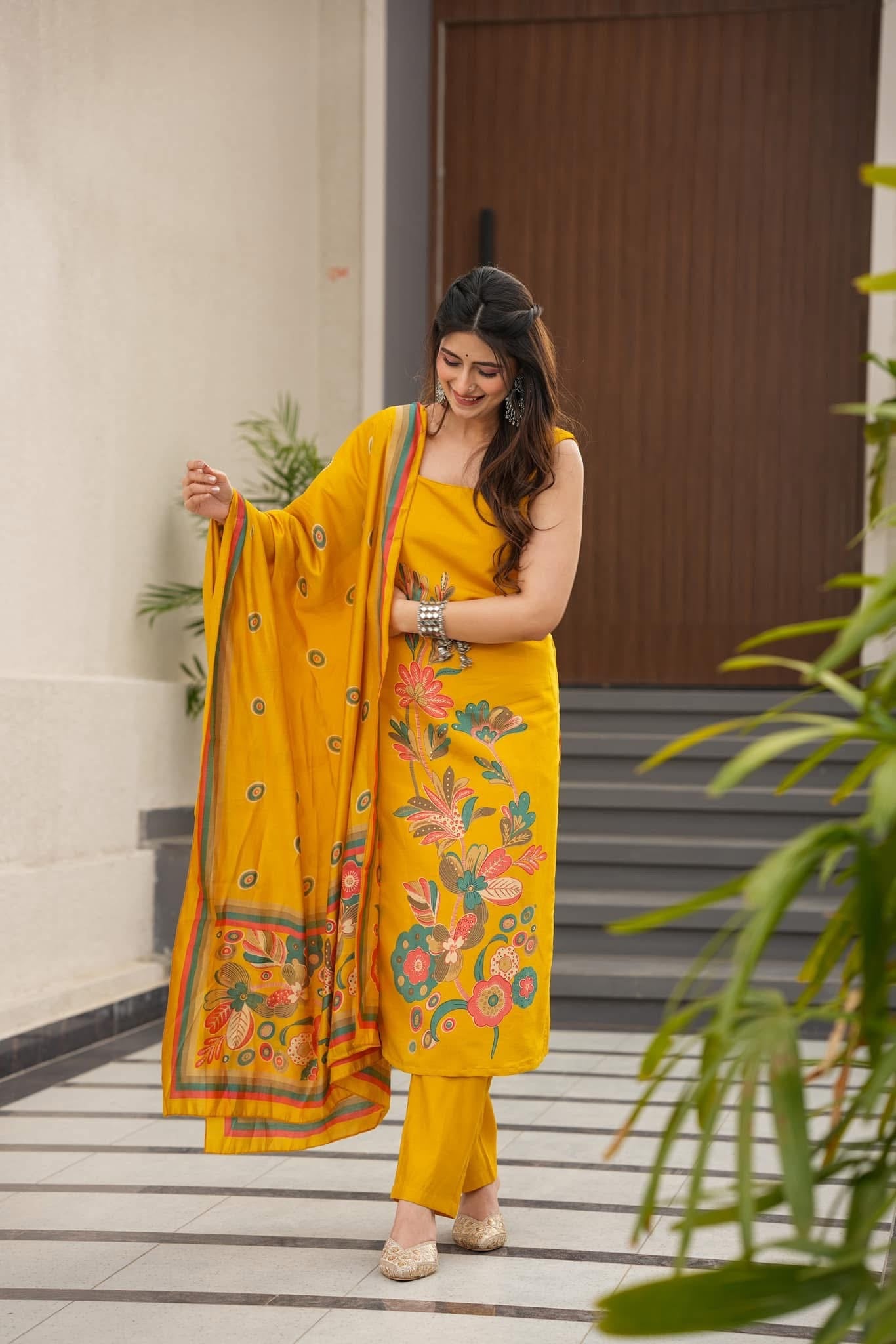 Paakhi yellow muslin suit set