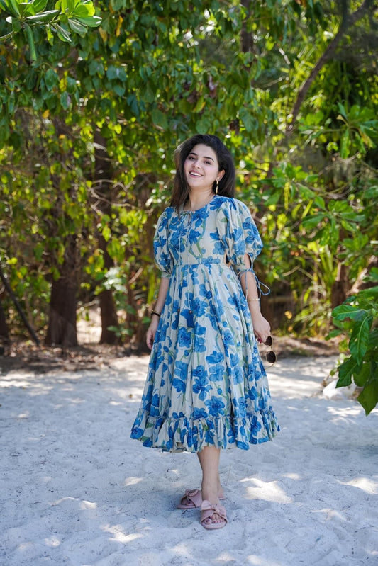 Azure Bloom Cotton Dress