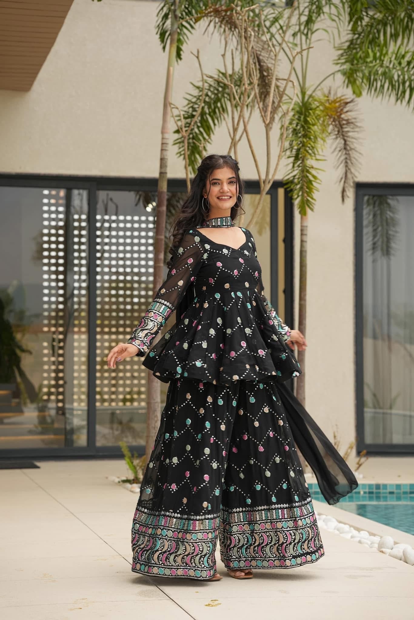 Yukta black georgette sharara set