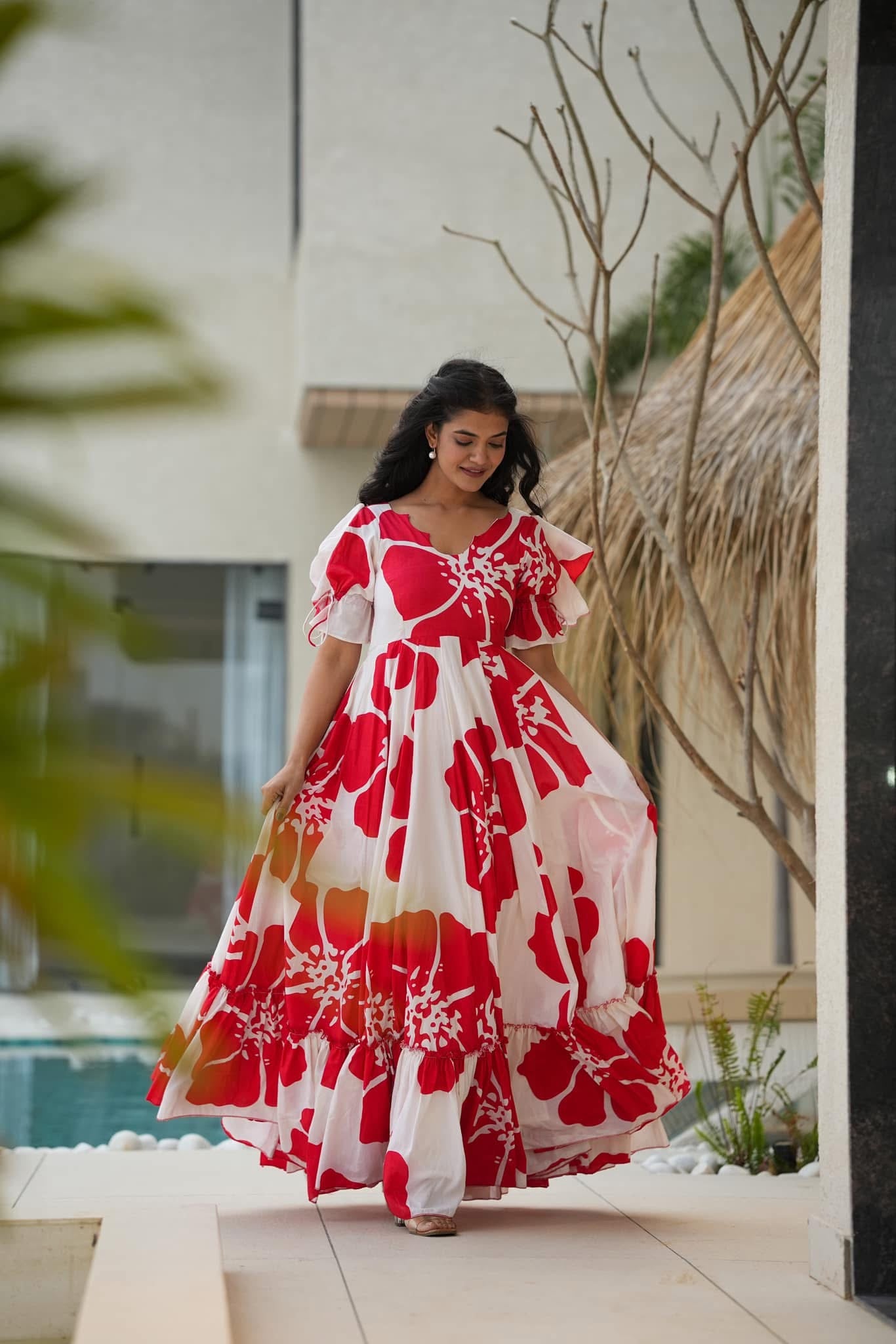 Endless red rose cotton maxi