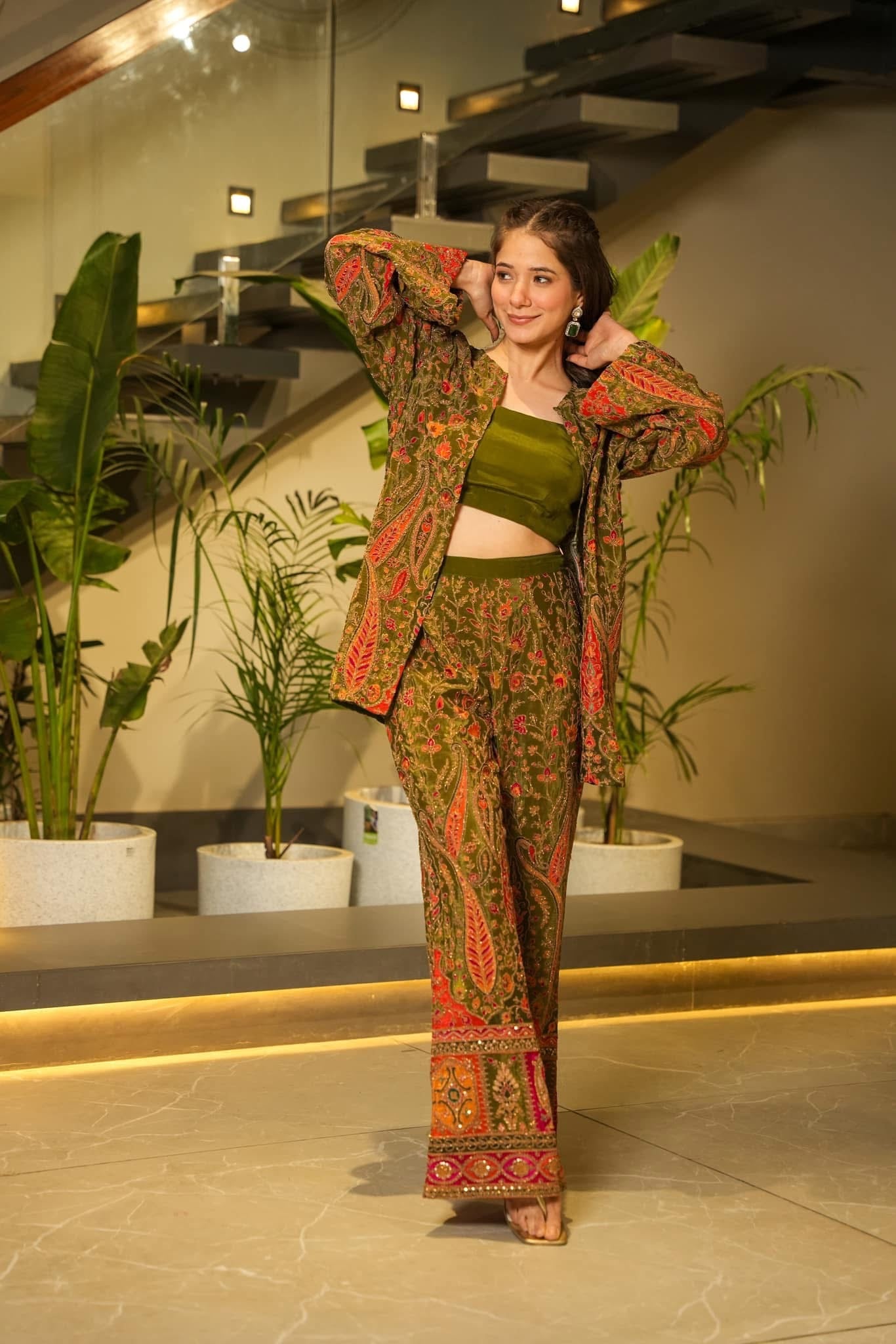 Prestige green embroidered co-ord set