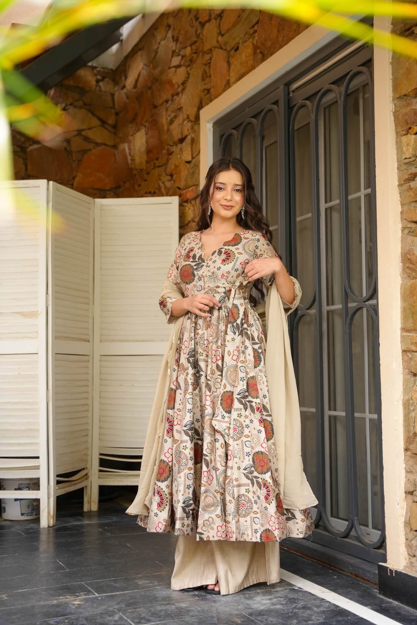 Risha Floral Cotton Anarkali Suit Set