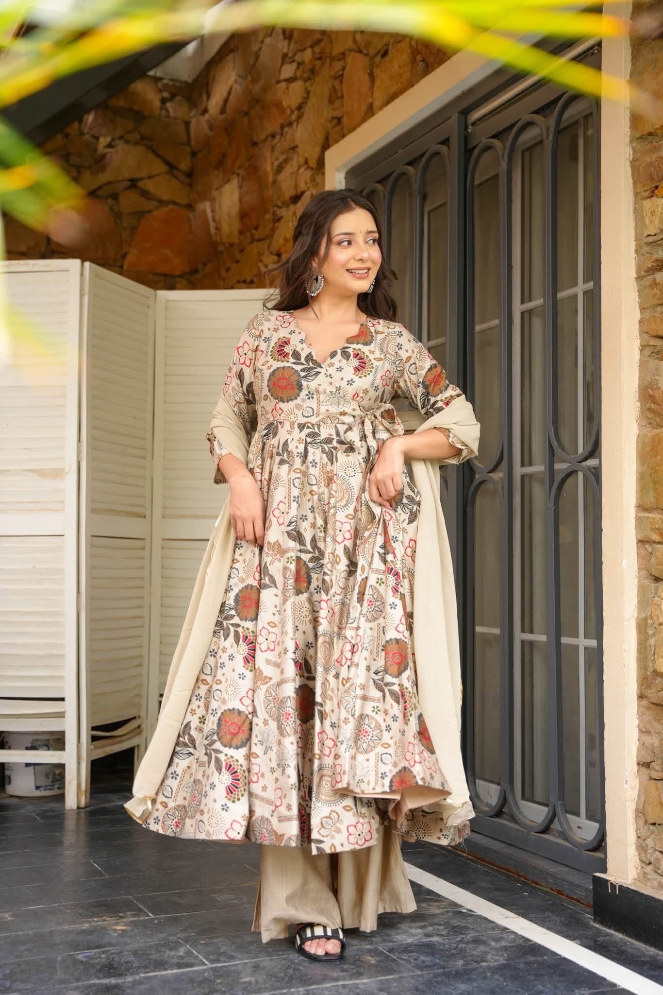 Risha Floral Cotton Anarkali Suit Set