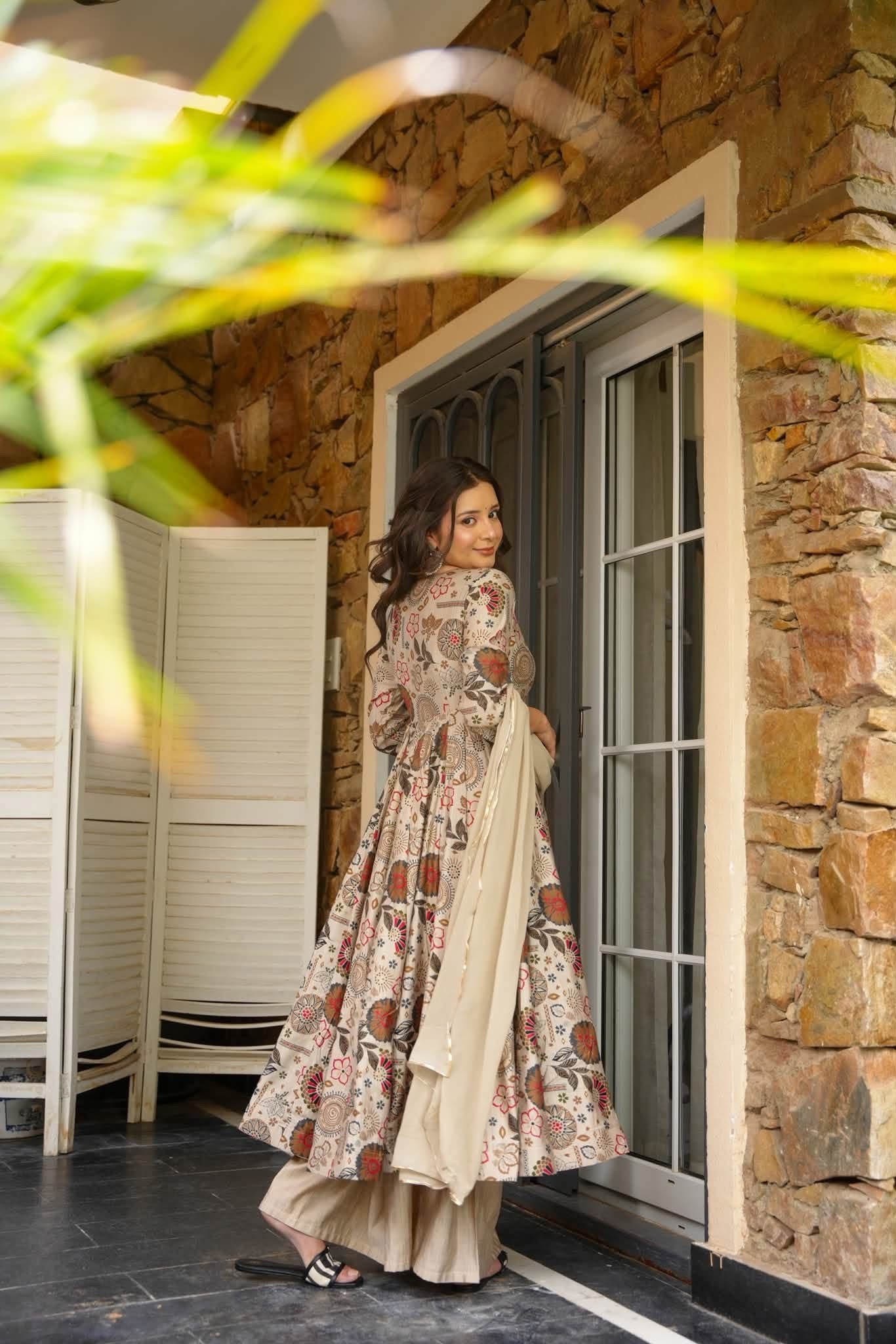 Buy Risha Floral Cotton Anarkali Suit Set Online in India