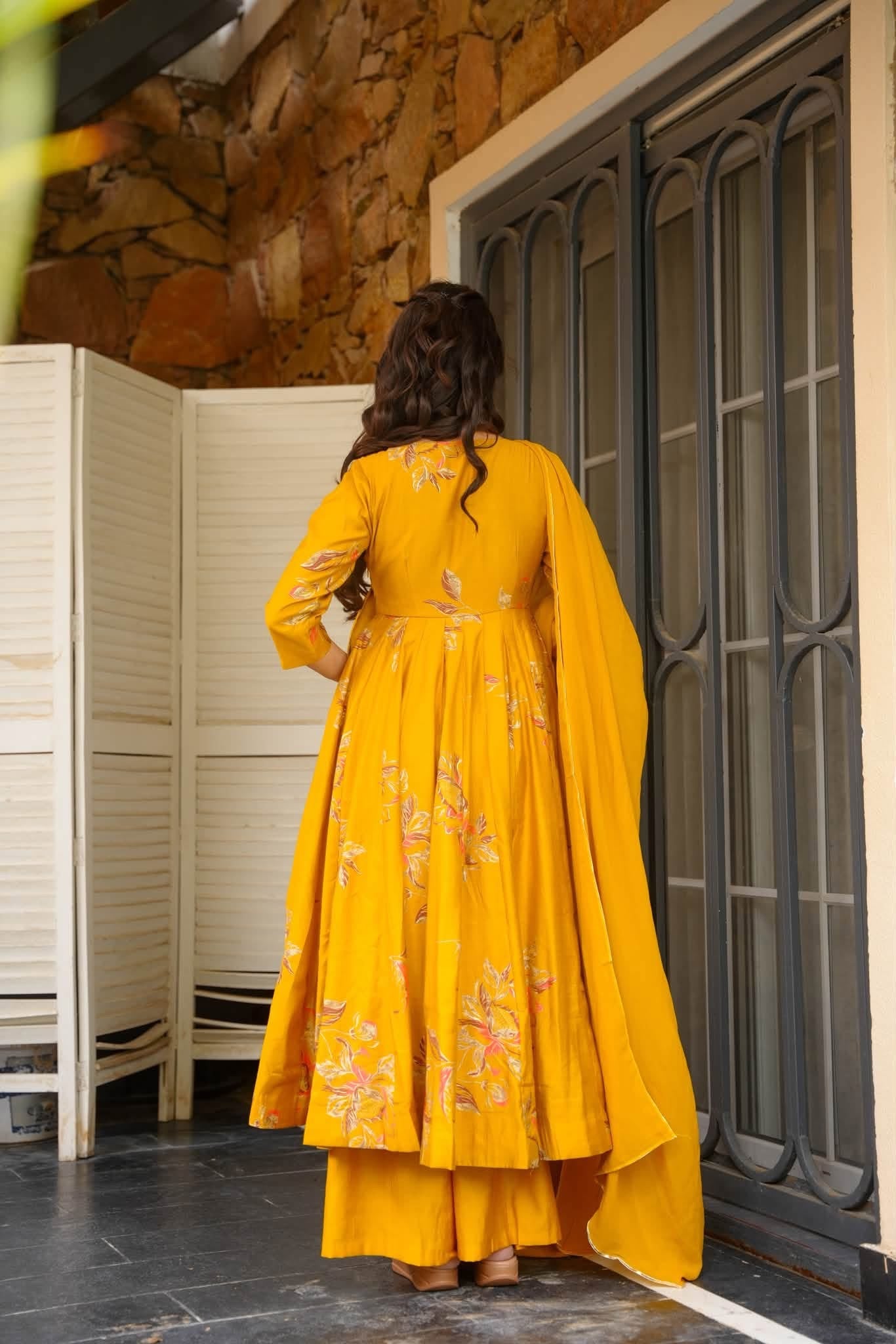 Ritisha Mustard Cotton Anarkali Suit Set