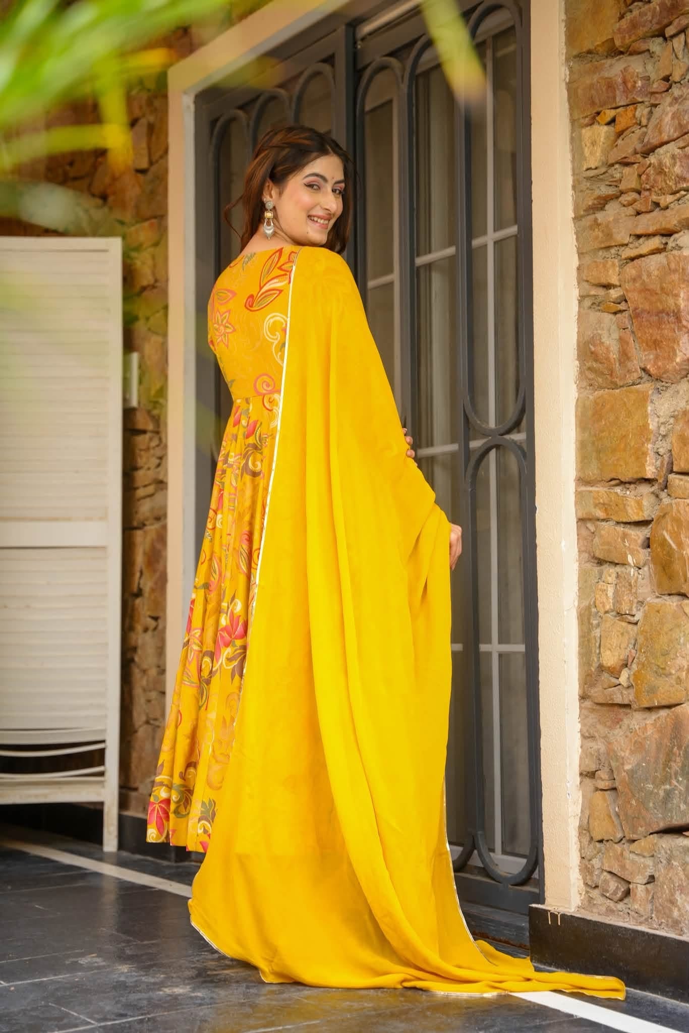 Aashi Yellow Rayon Anarkali Suit Set