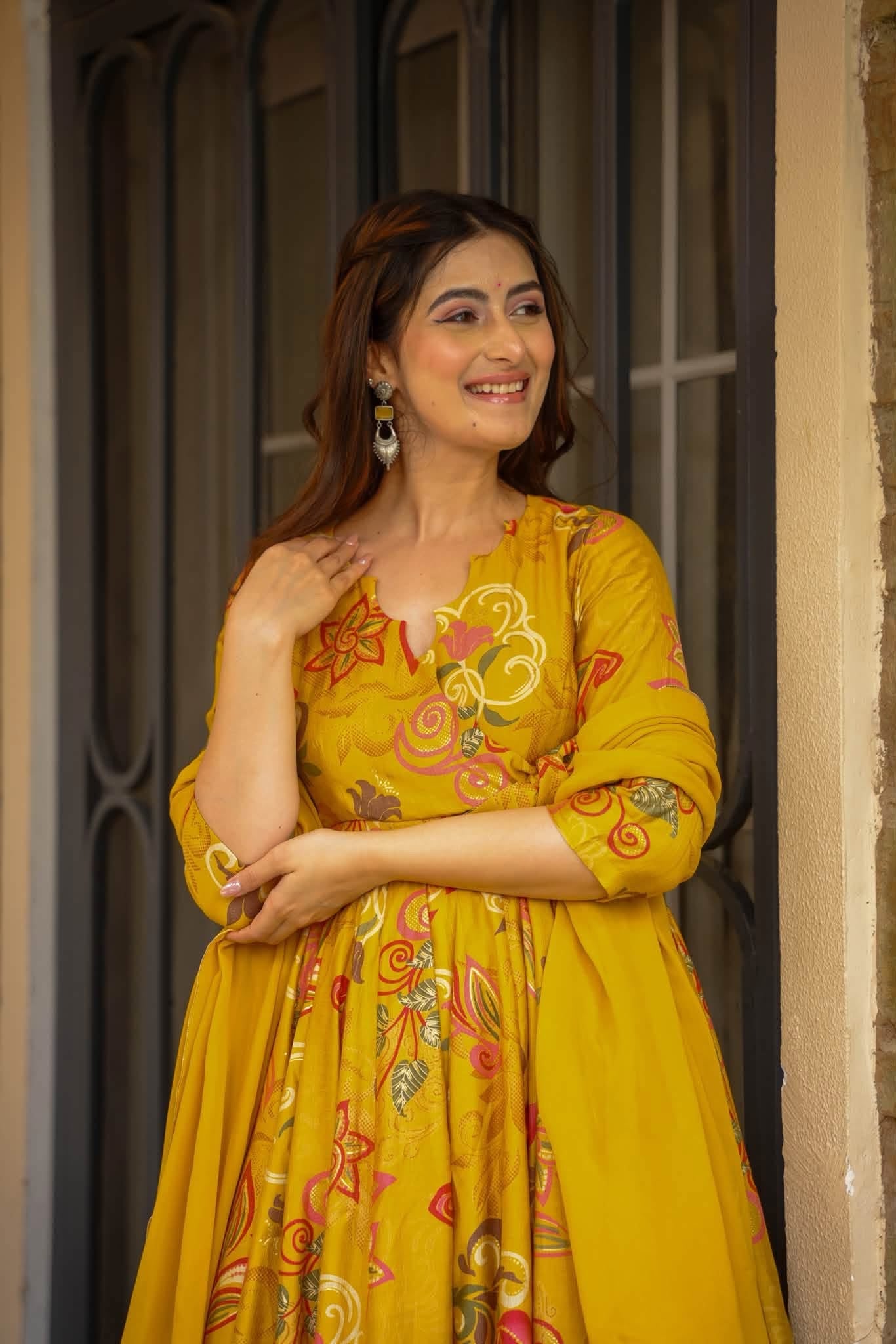 Aashi Yellow Rayon Anarkali Suit Set