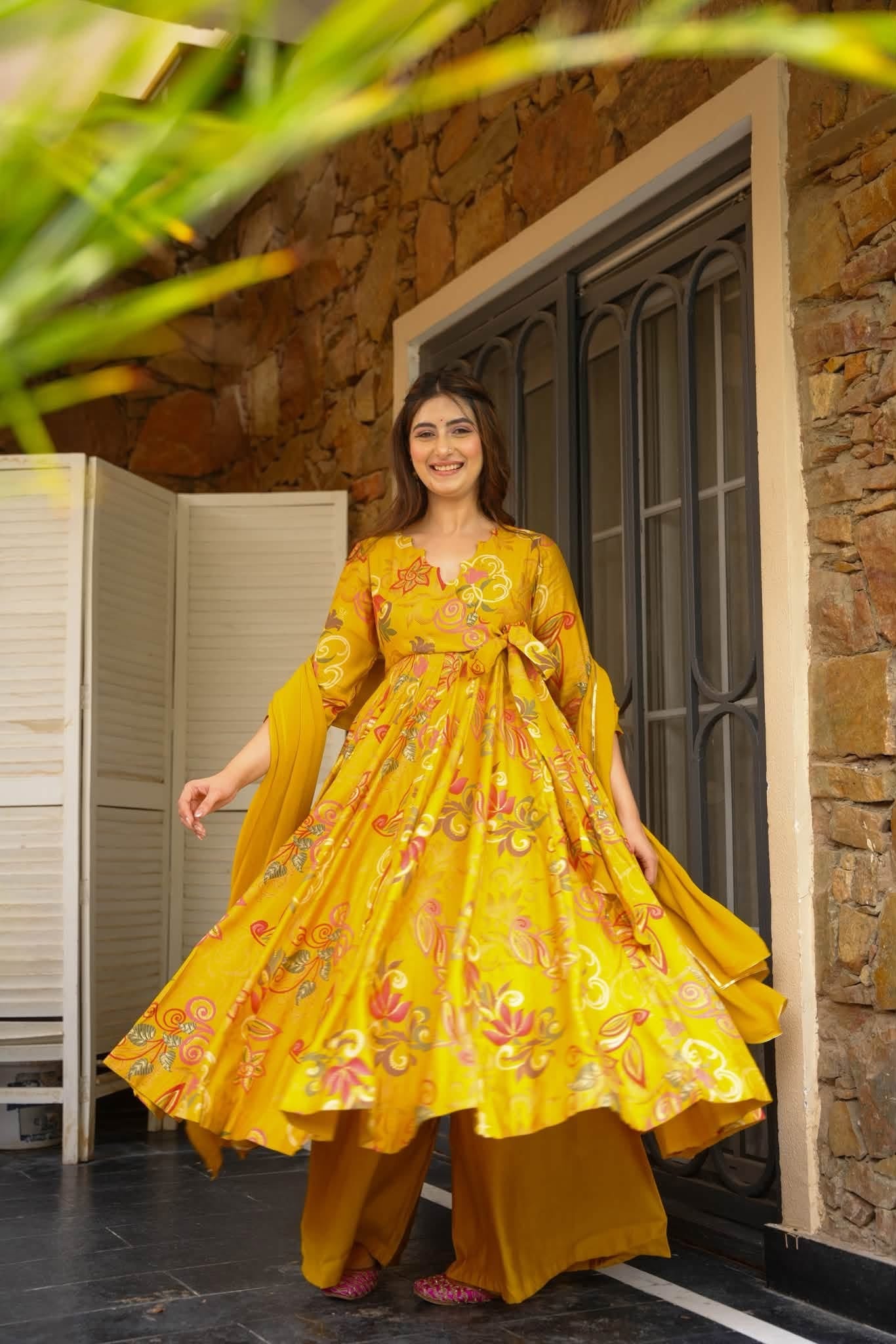 Aashi Yellow Rayon Anarkali Suit Set