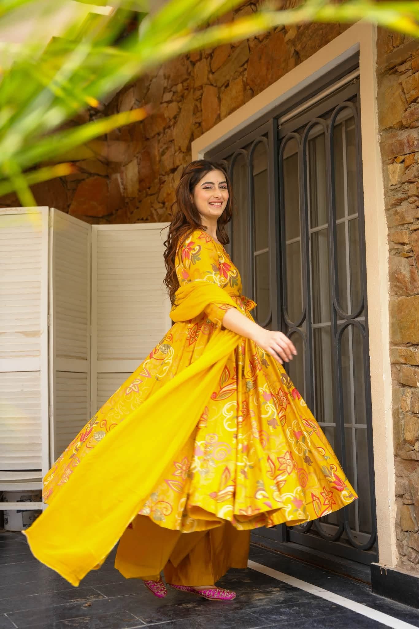 Aashi Yellow Rayon Anarkali Suit Set