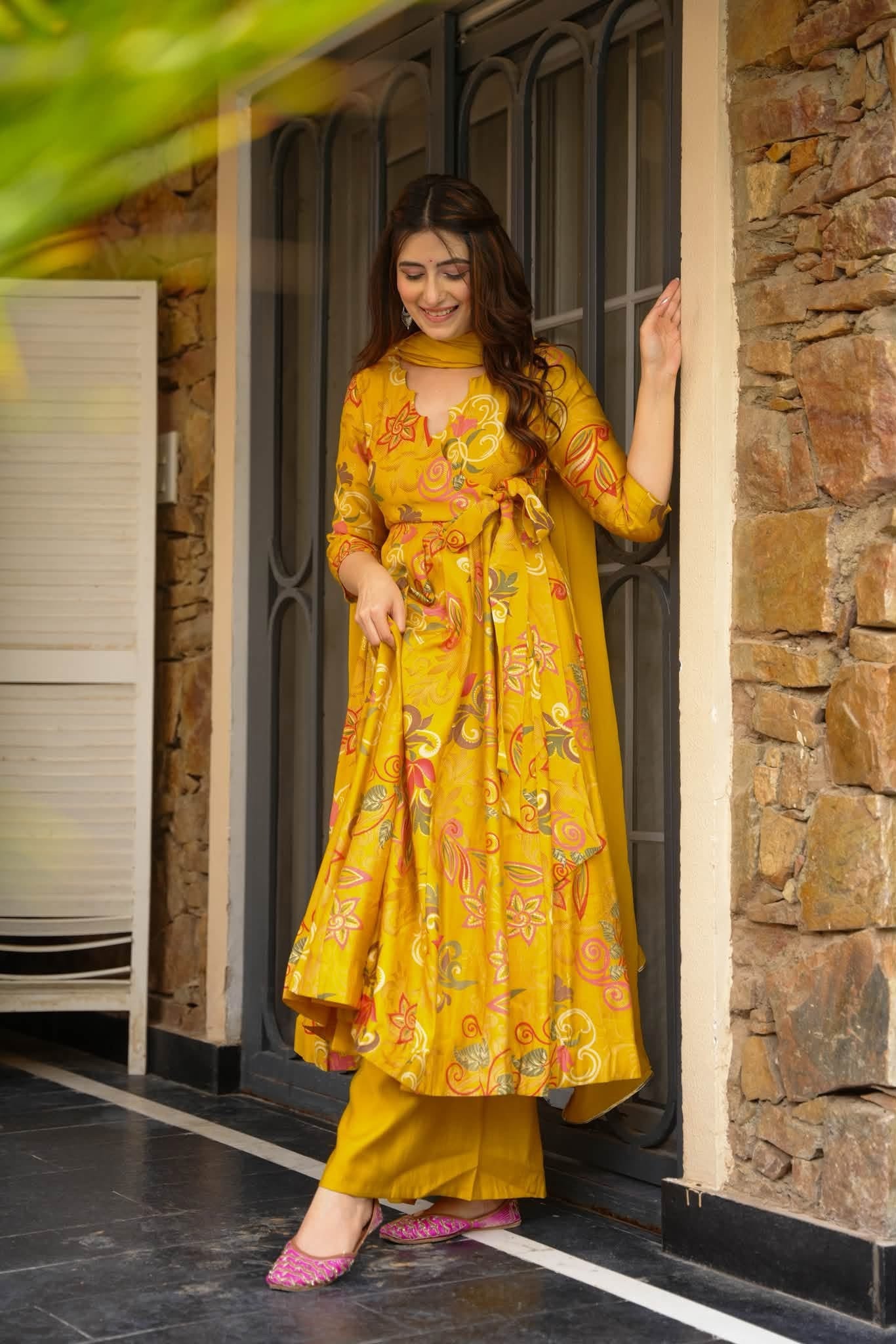 Aashi Yellow Rayon Anarkali Suit Set