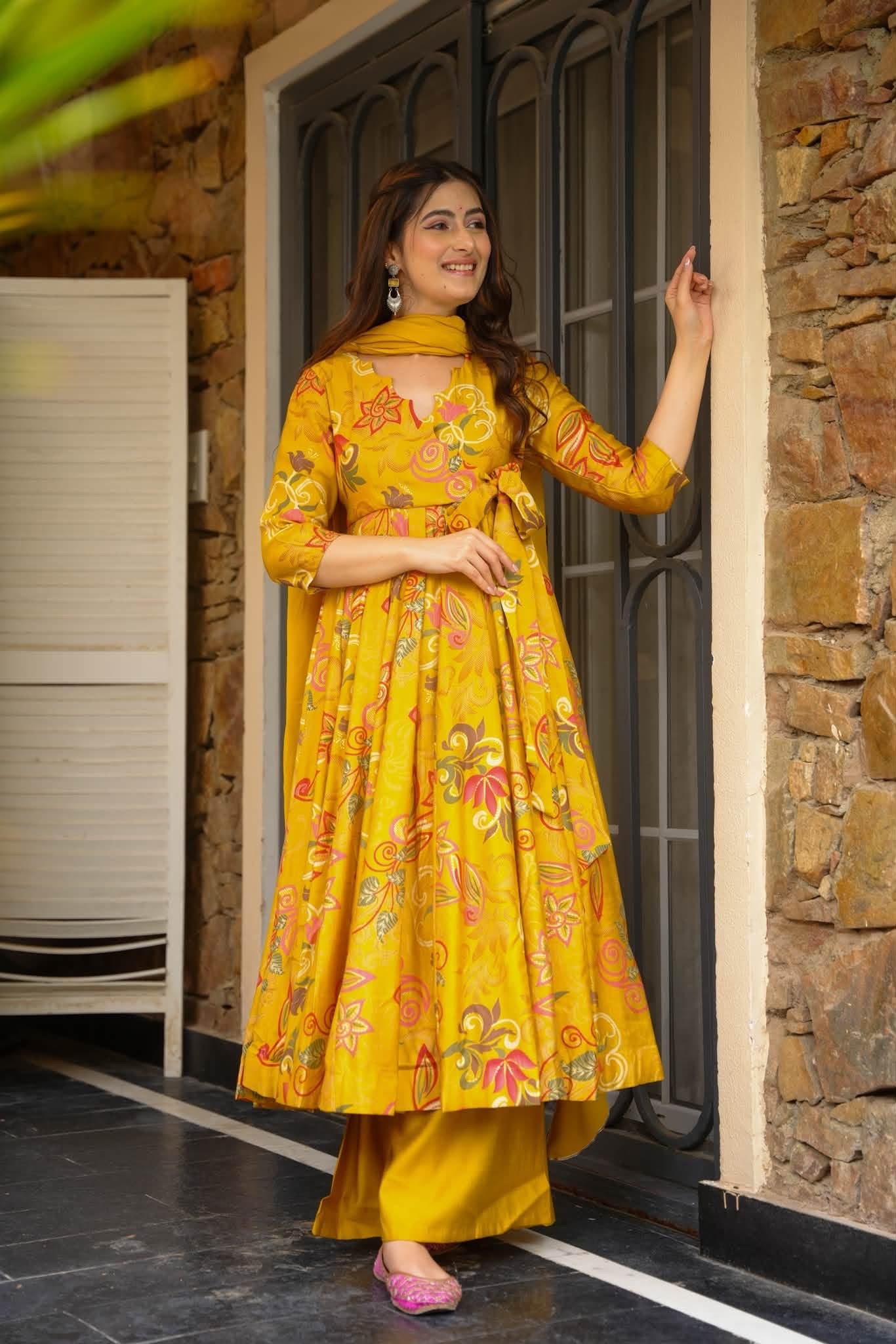 Aashi Yellow Rayon Anarkali Suit Set
