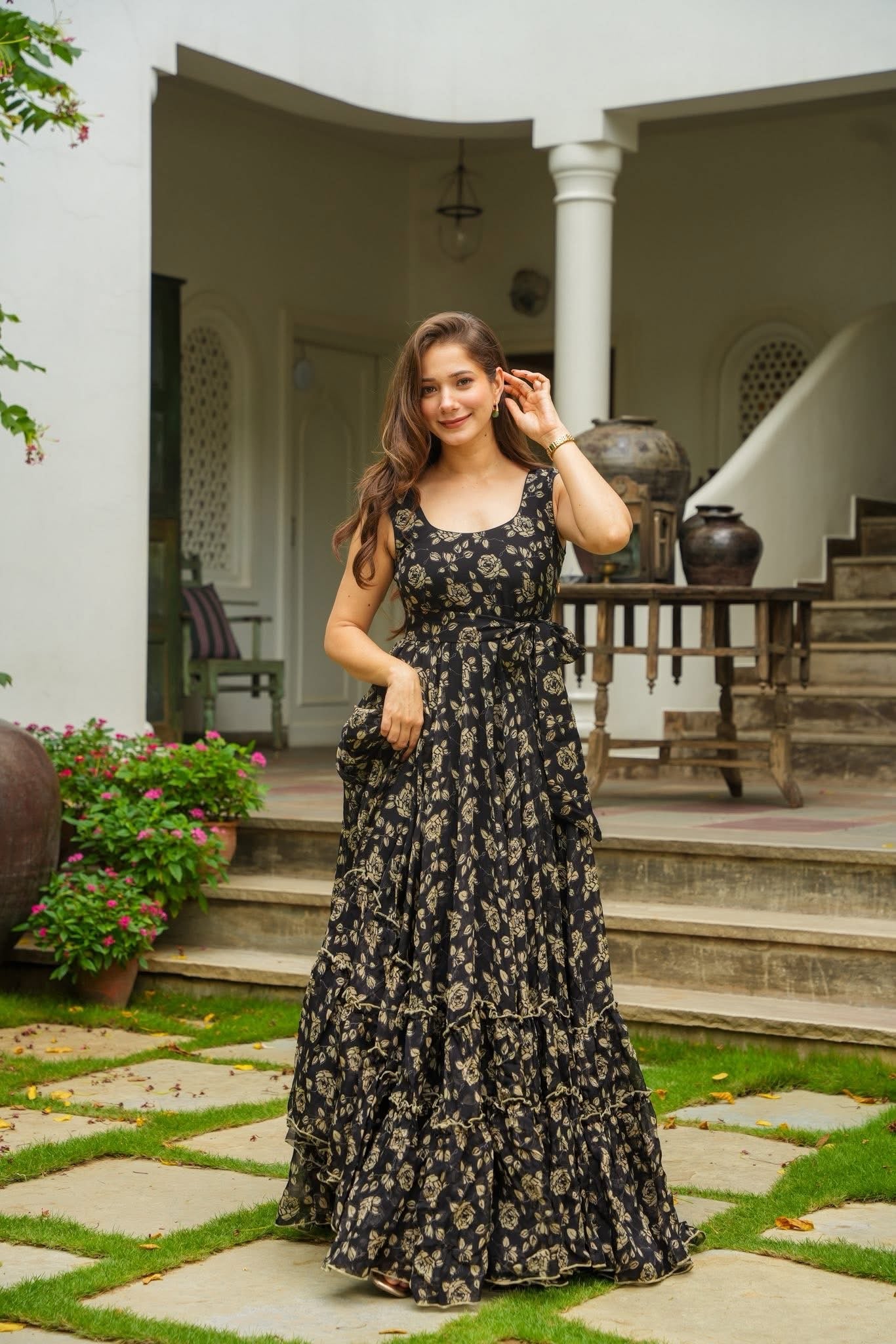 Midnight Petal Maxi Dress