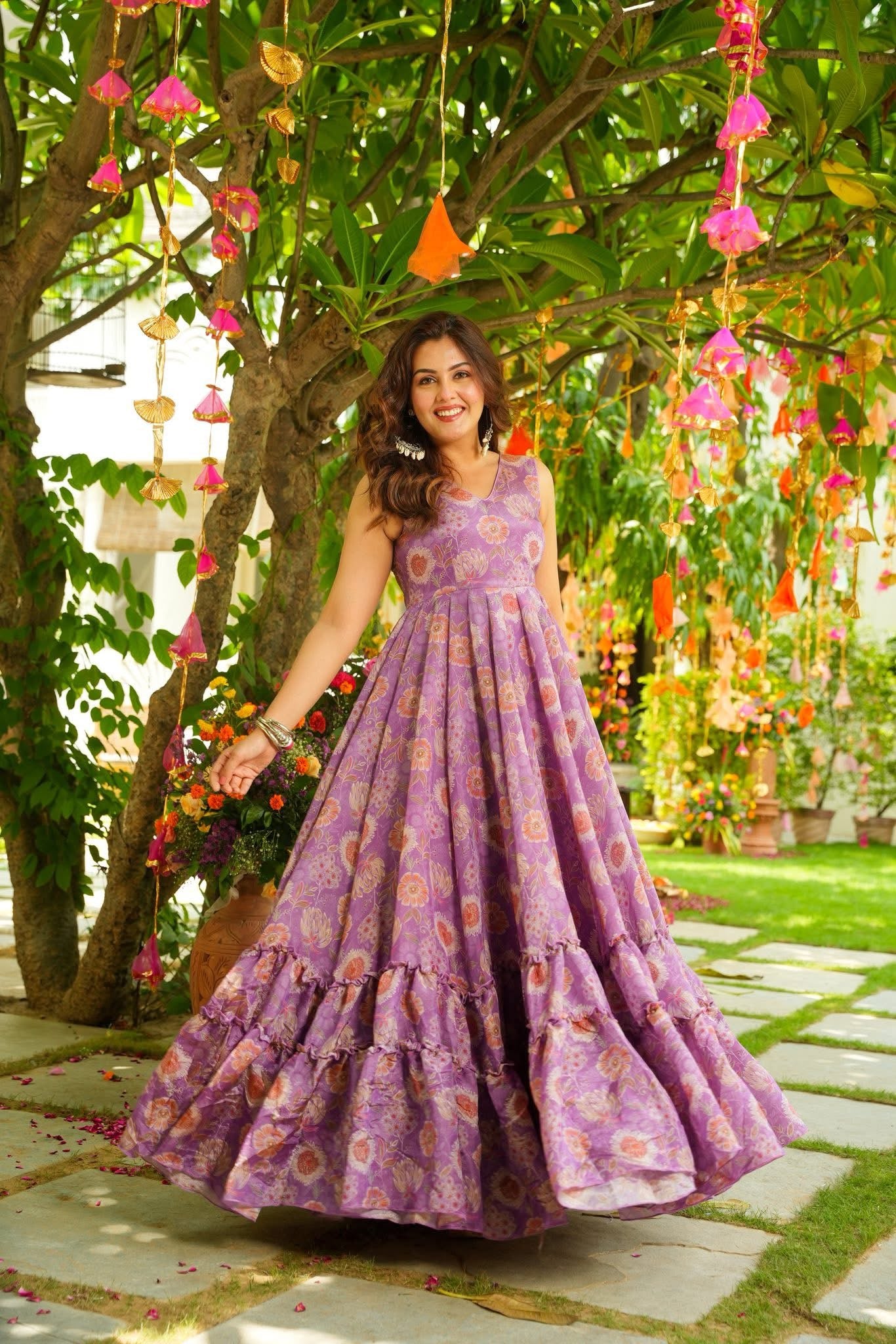 Sleeveless Long Printed Casual Dresses Women's Purple Floral Print Fit  Flare Maxi Dress With Shoulder Strap