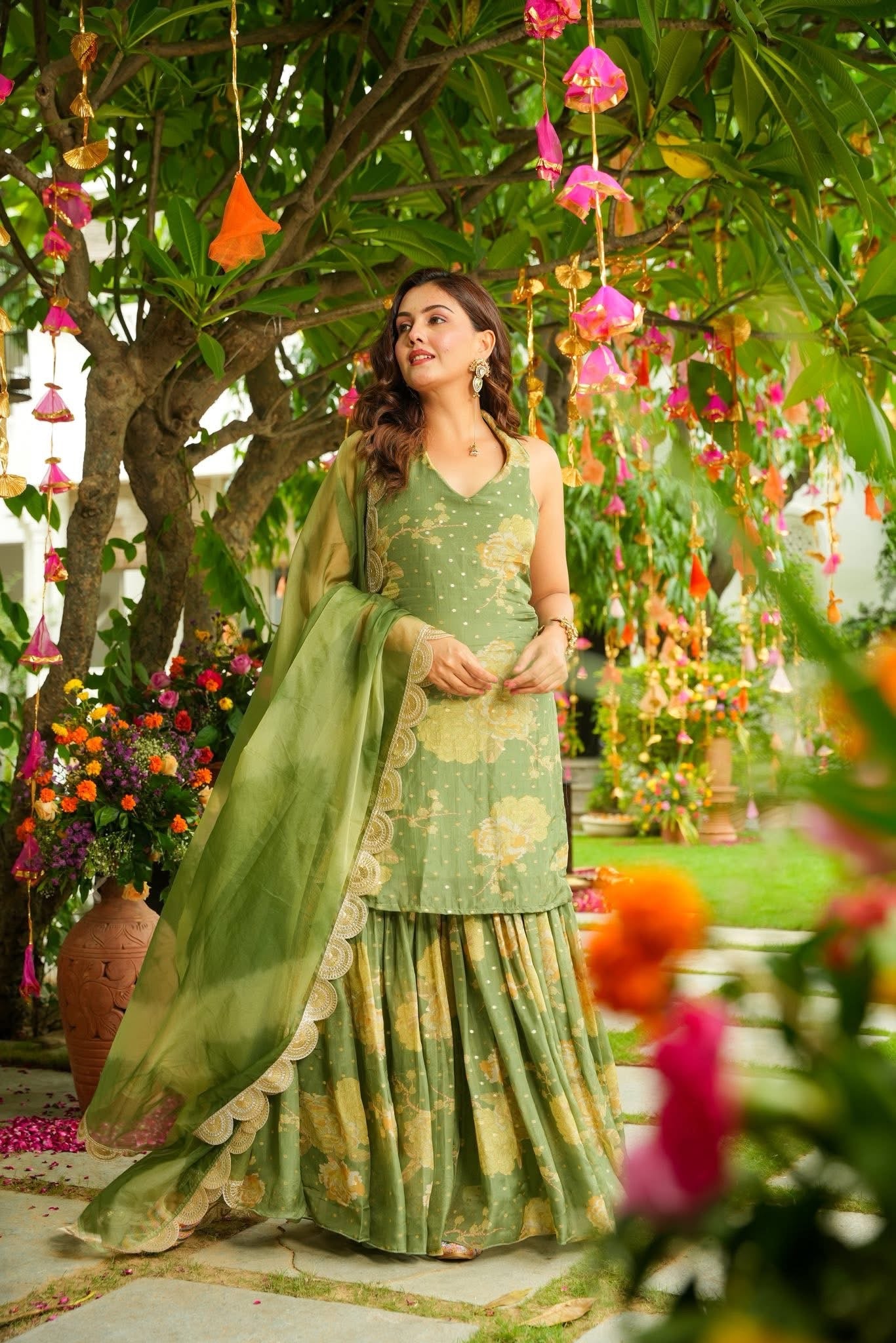Elysian Green Georgette Sharara Set