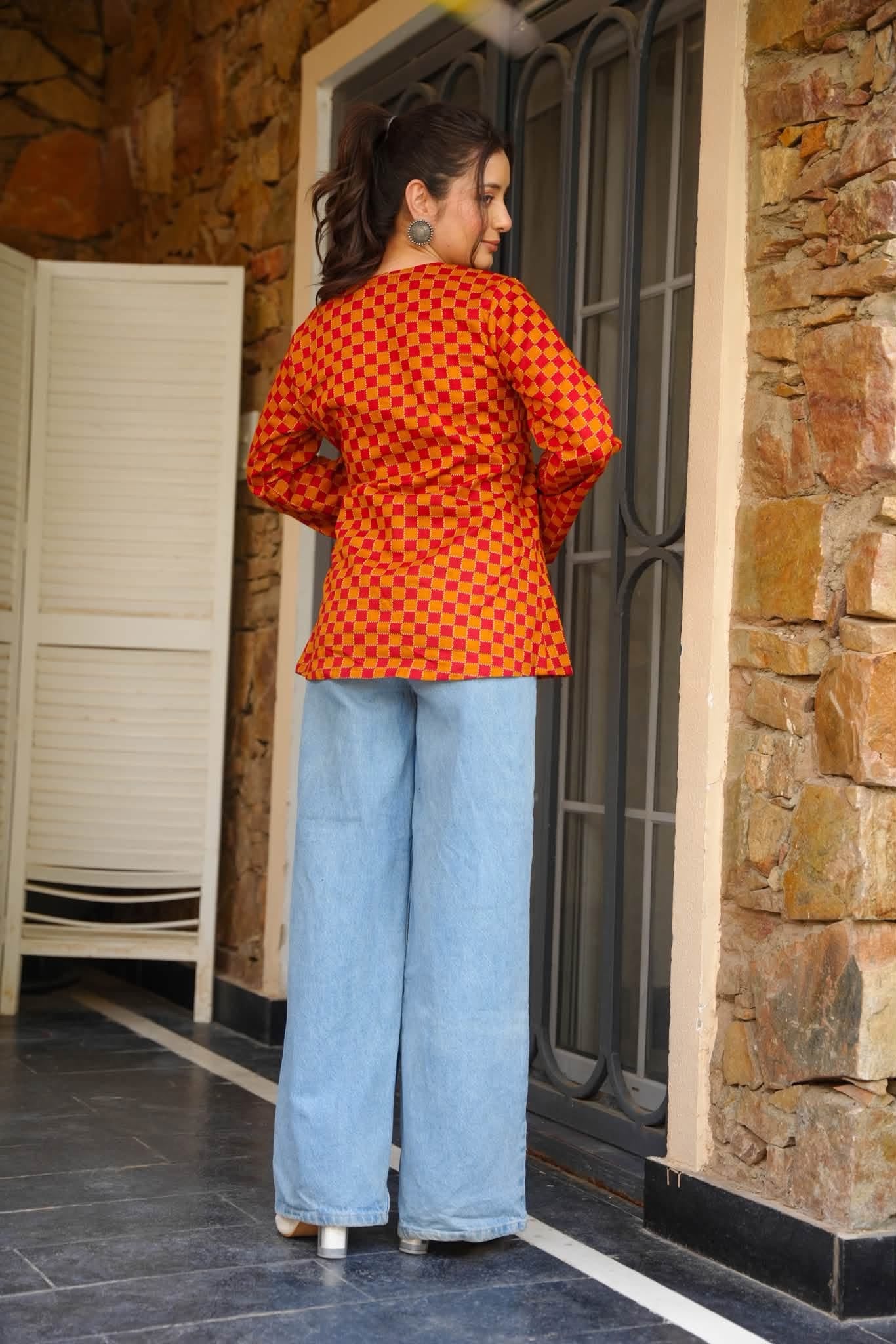 Yuna Checkered Wrap Top
