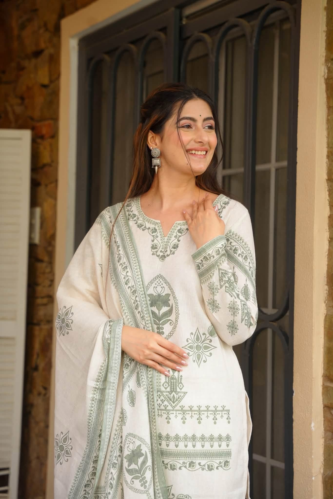Lamea White Printed Farshi Salwar Set