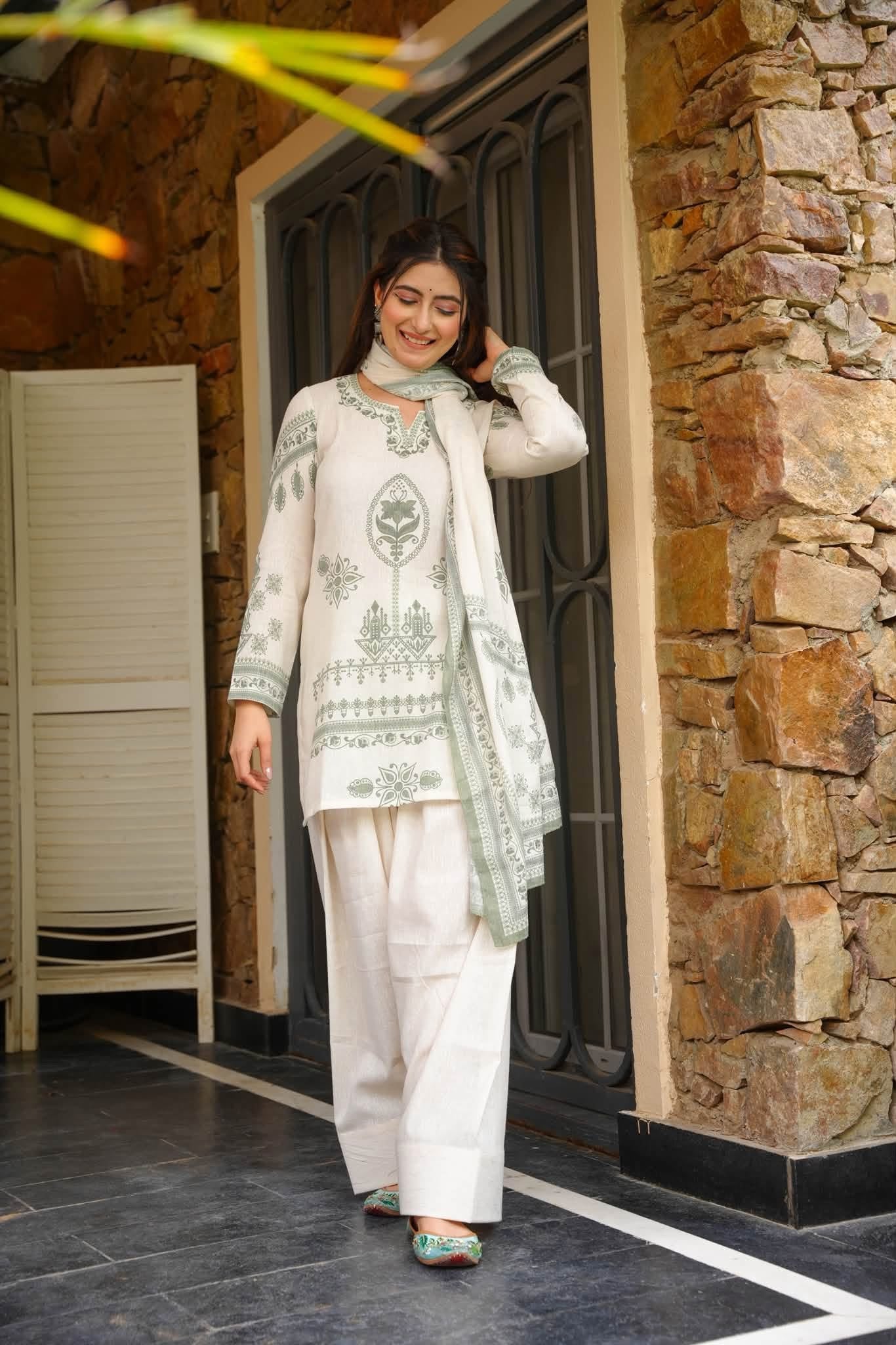 Lamea White Printed Farshi Salwar Set