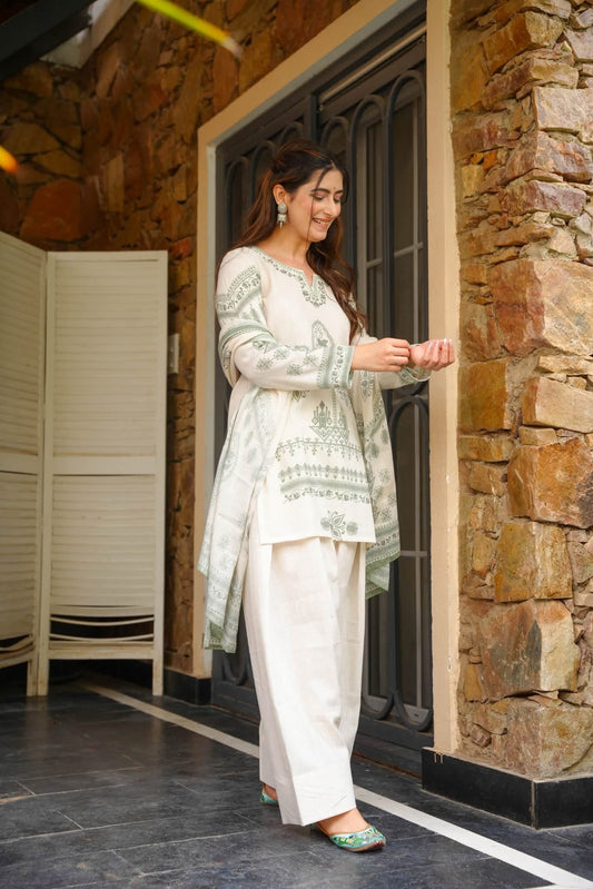 Lamea White Printed Farshi Salwar Set