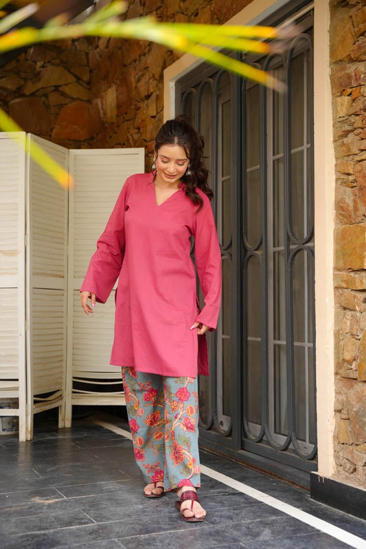 Diti Pink Cotton Kurta Set