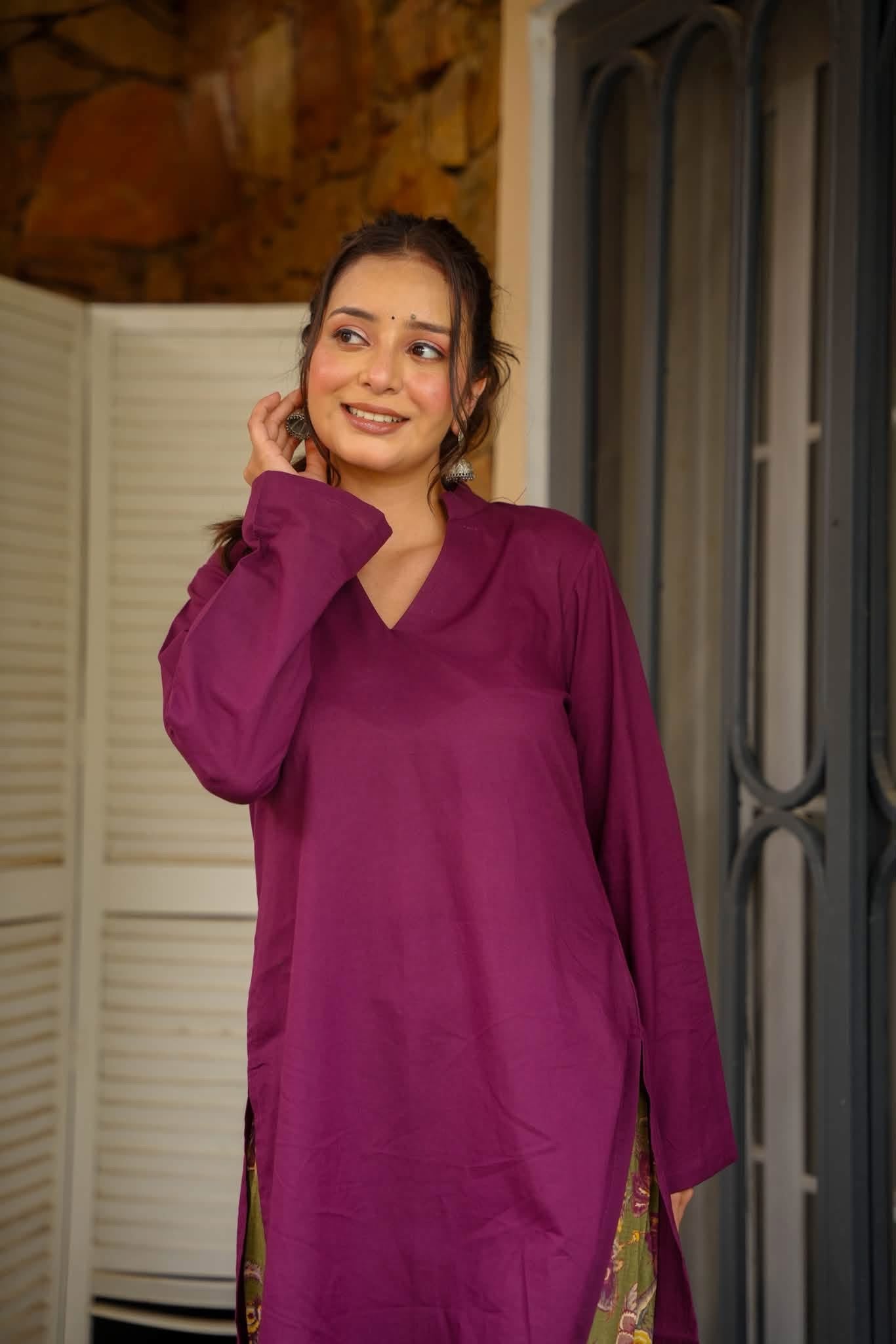 Medha Wine Kurta Set