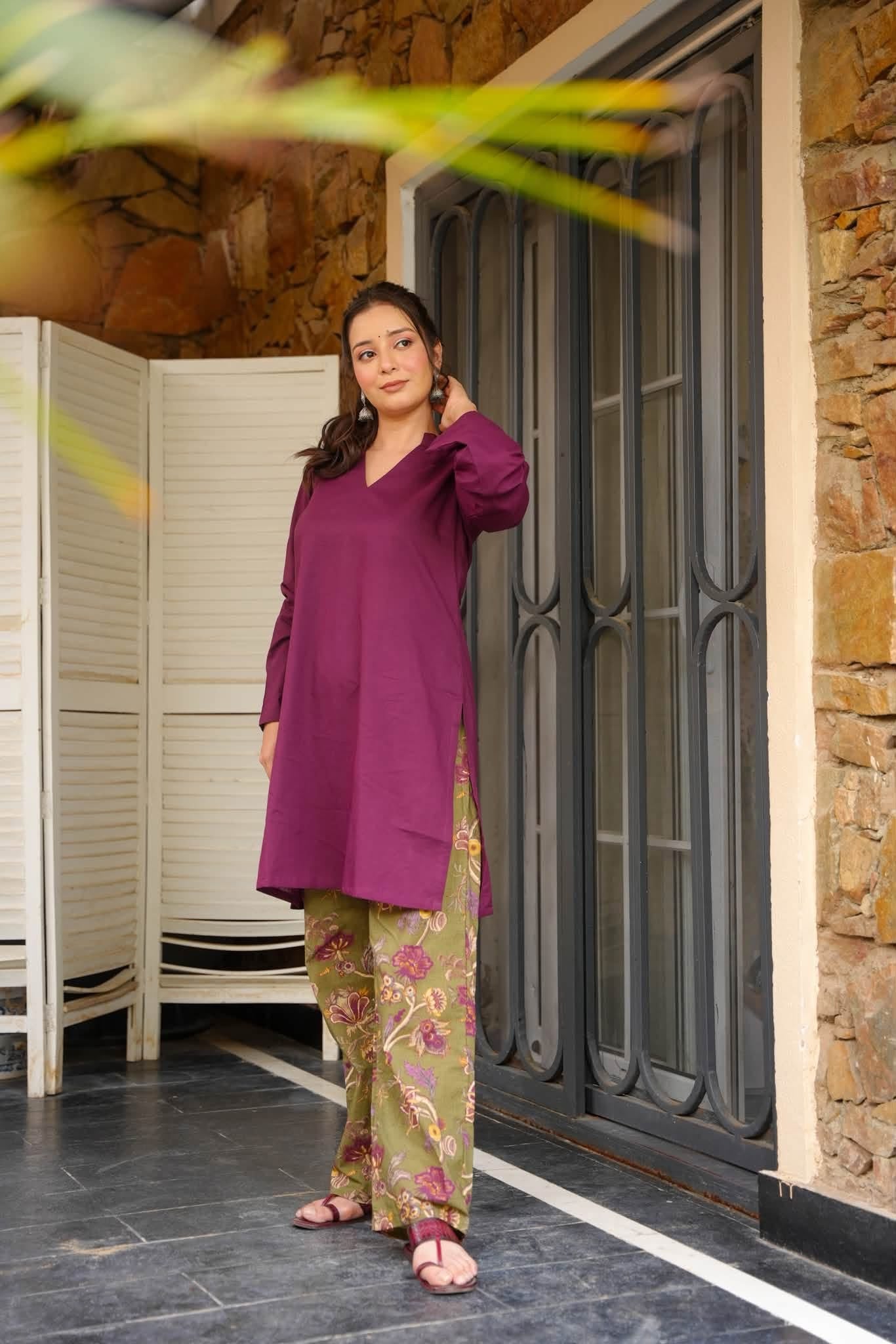 Medha Wine Kurta Set