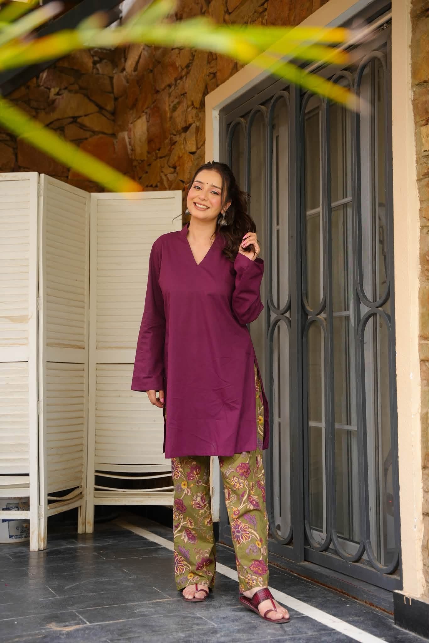 Medha Wine Kurta Set