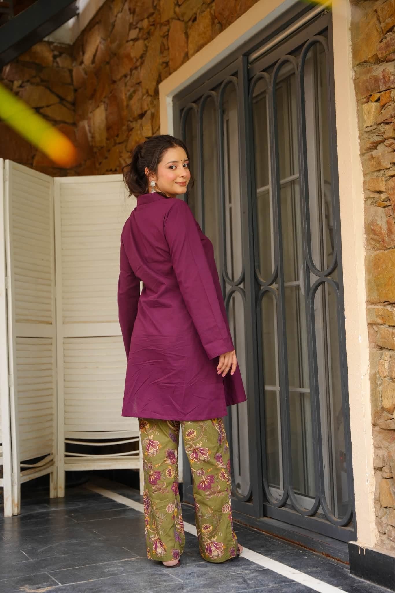 Medha Wine Kurta Set