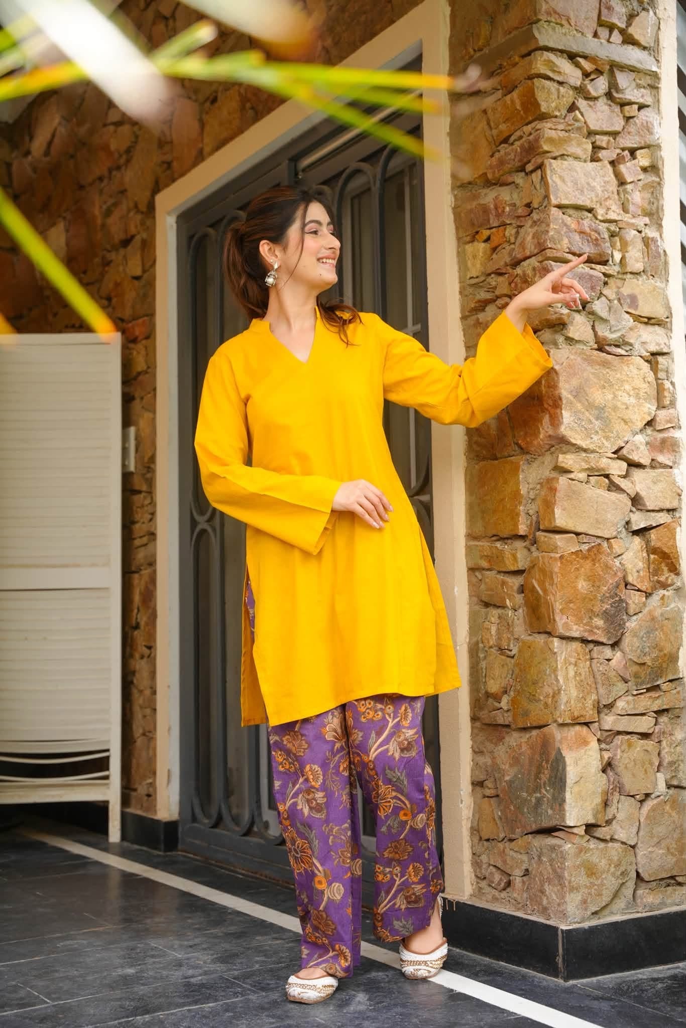 Barin Yellow Cotton Kurta Set