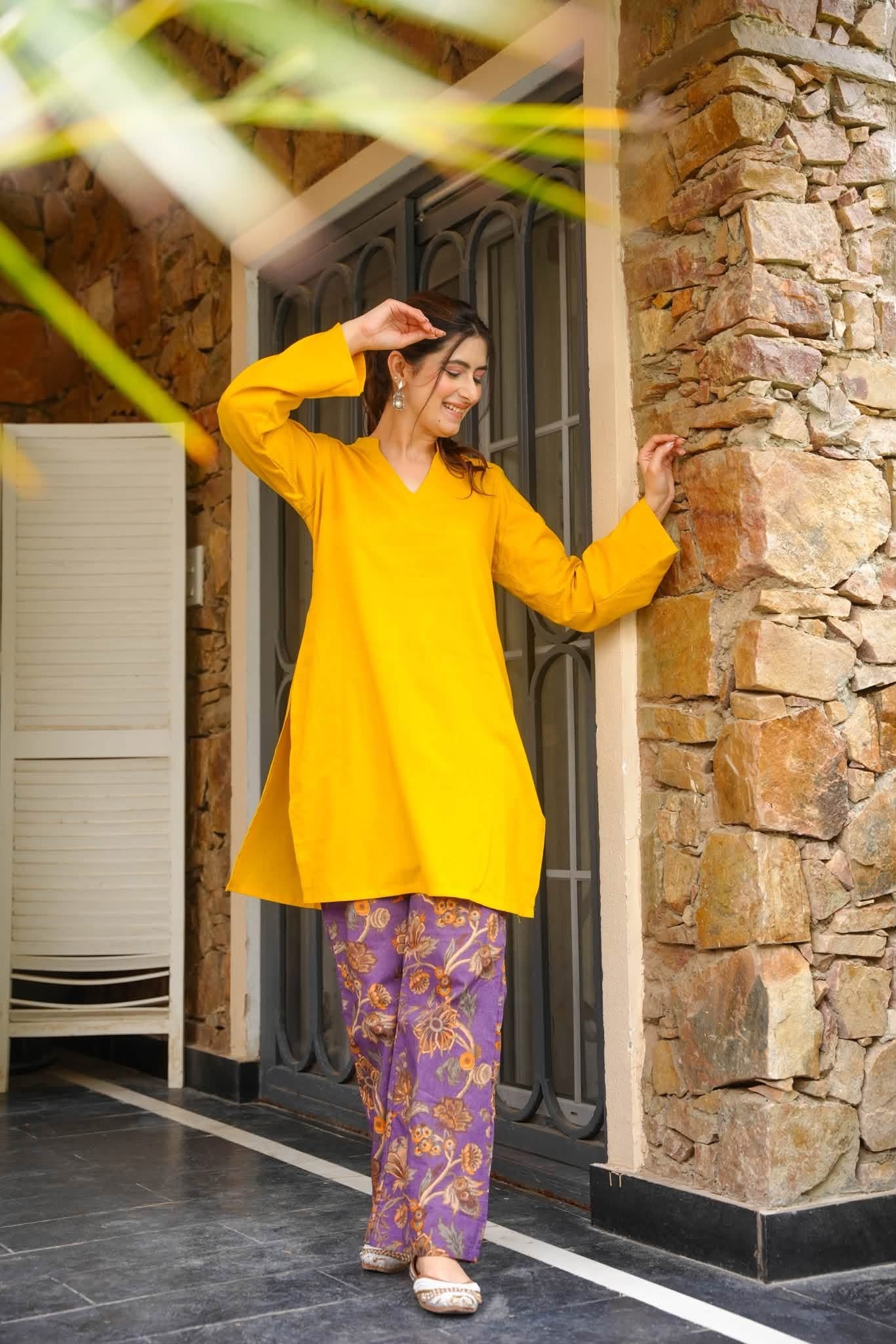 Barin Yellow Cotton Kurta Set