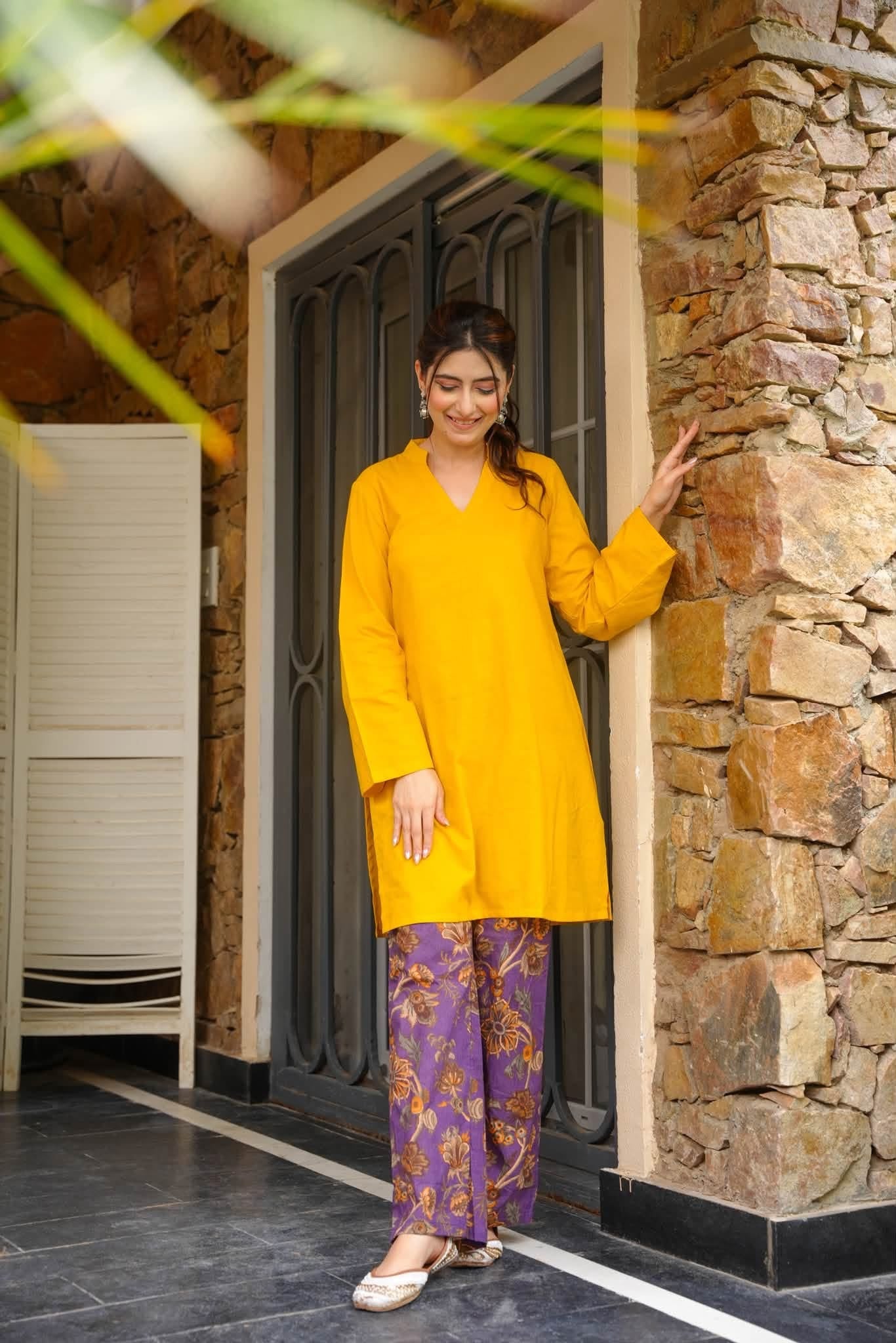 Barin Yellow Cotton Kurta Set