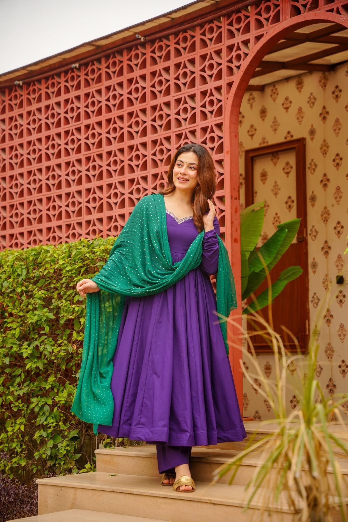 Ojalika Purple Cotton Anarkali Suit Set
