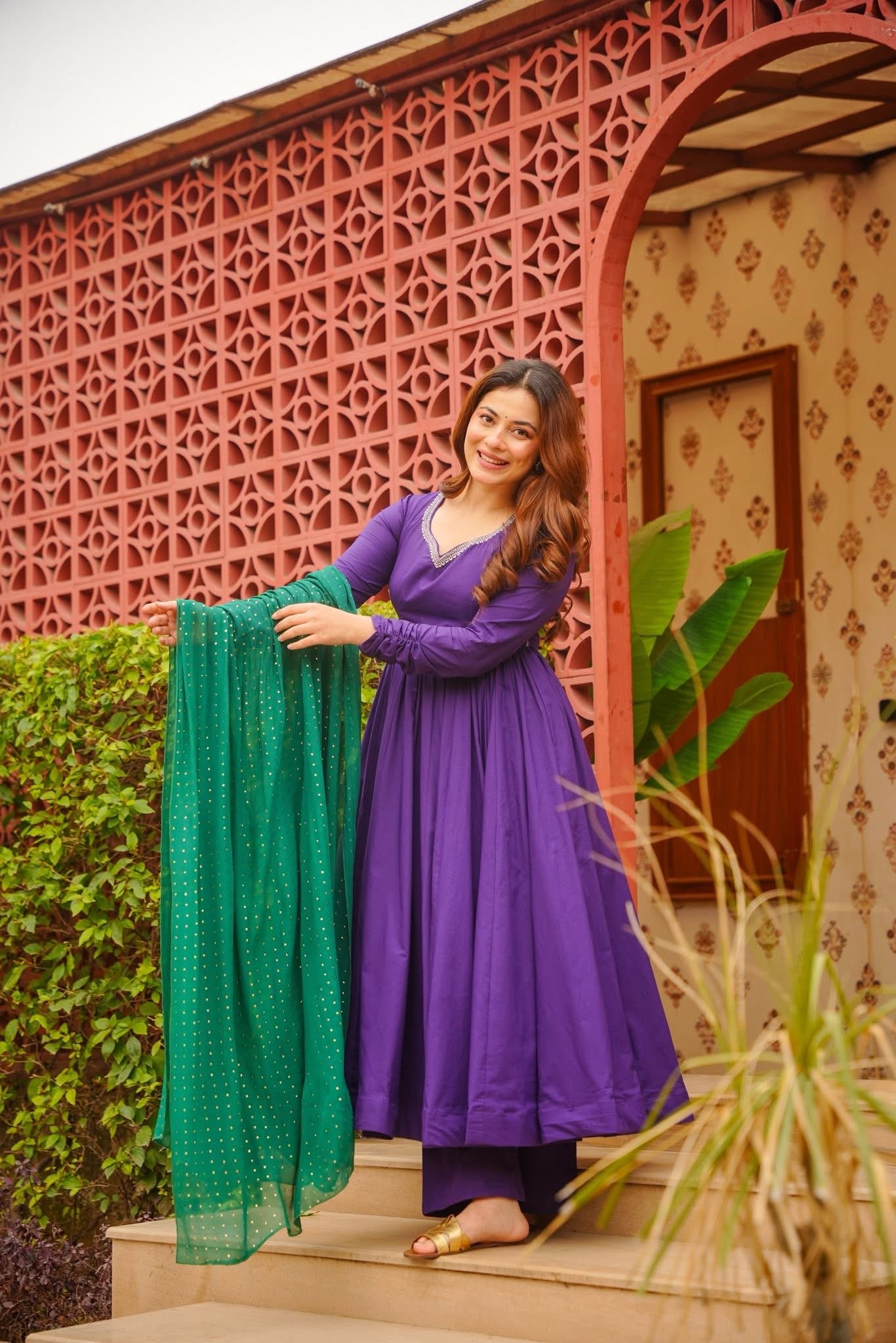 Ojalika Purple Cotton Anarkali Suit Set