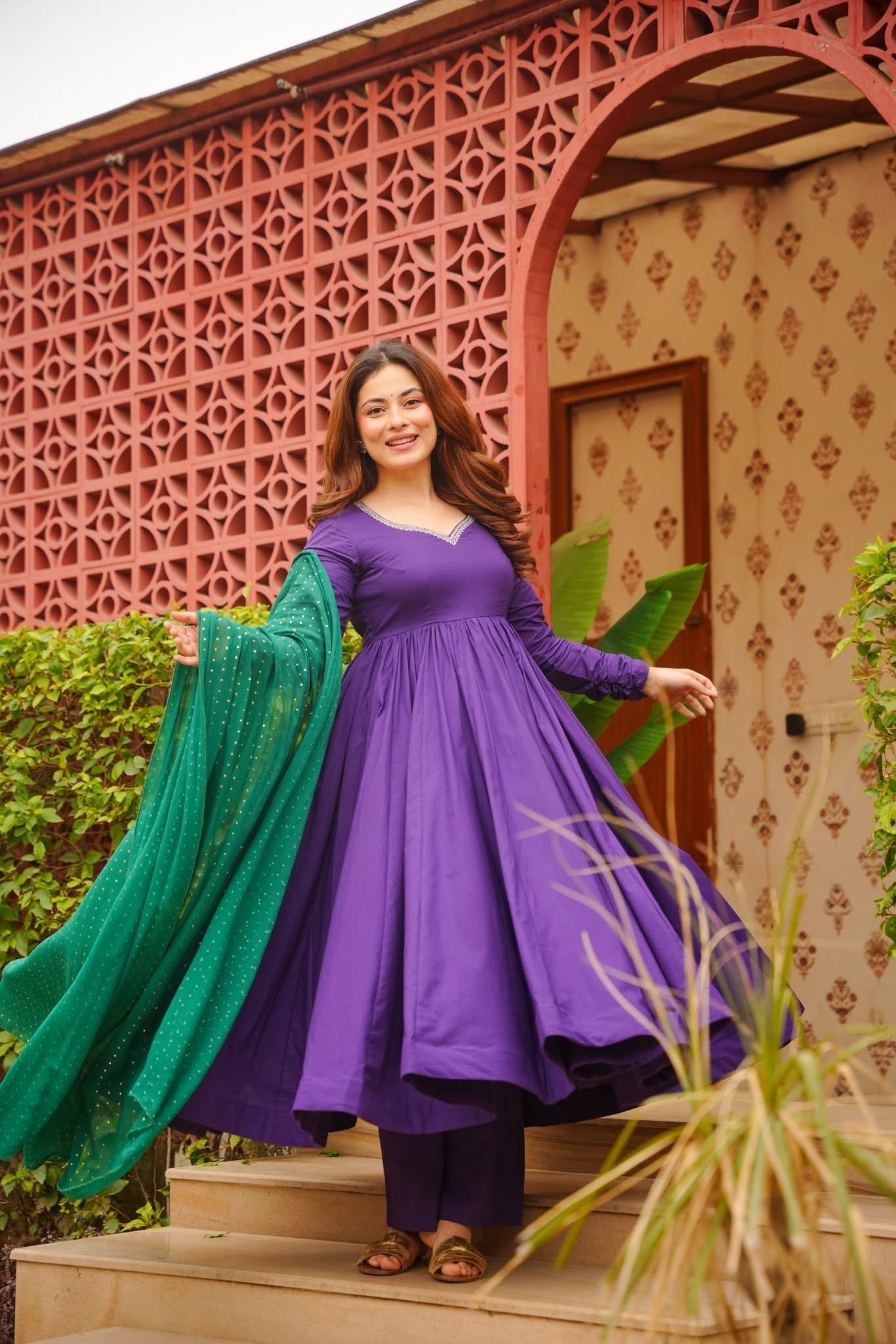 Ojalika Purple Cotton Anarkali Suit Set