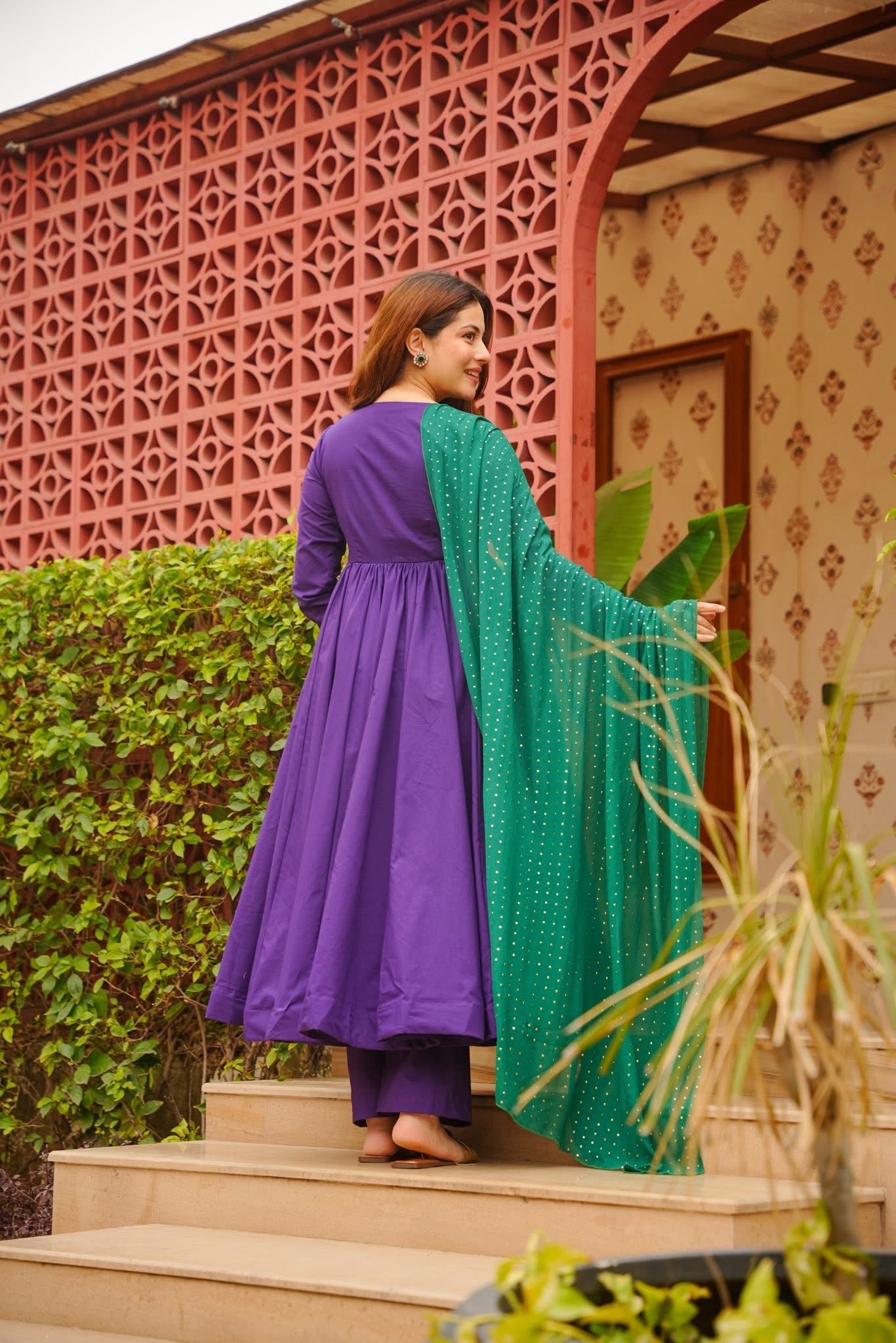 Ojalika Purple Cotton Anarkali Suit Set