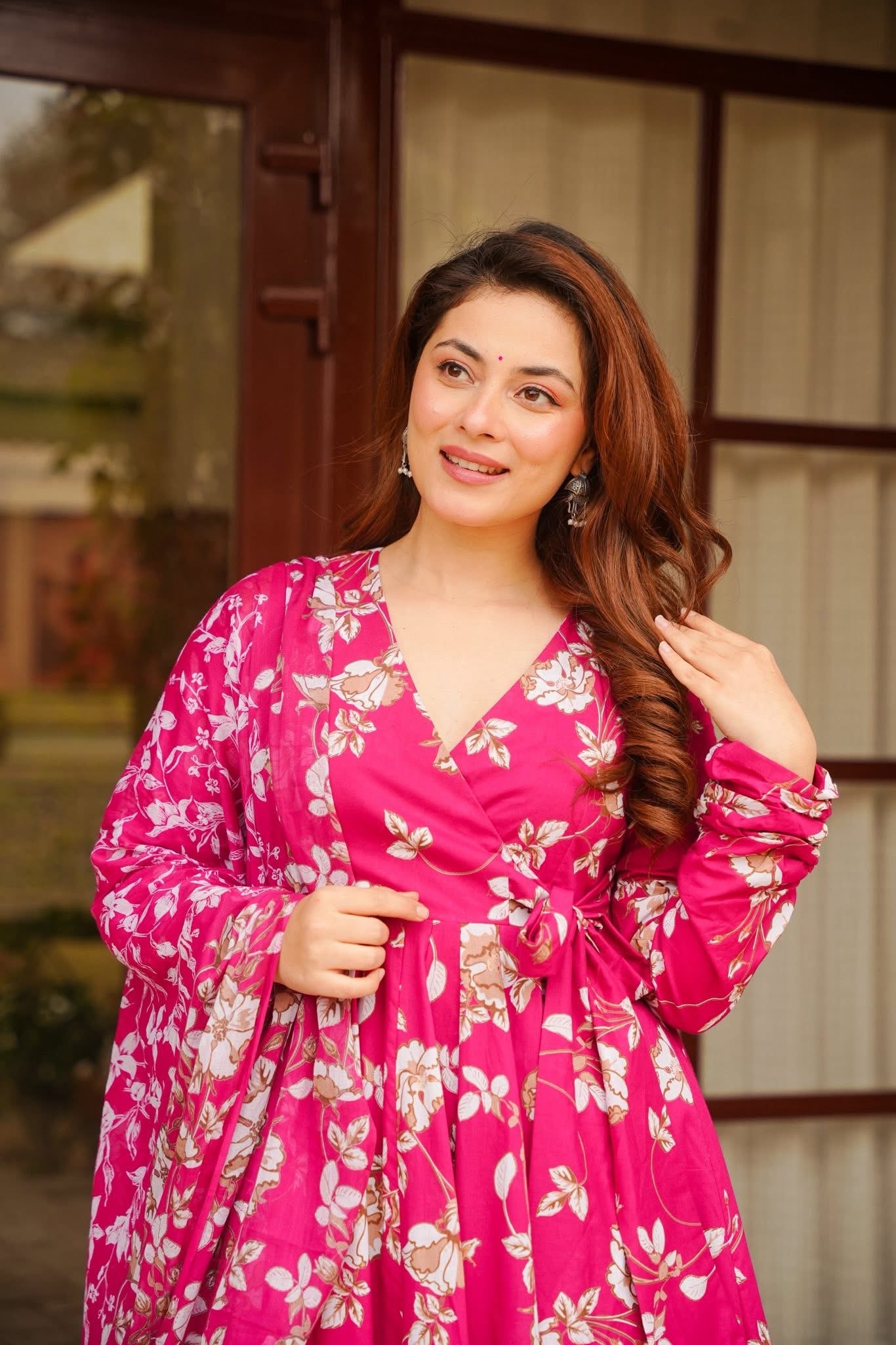 Saanira Pink Cotton Anarkali Suit Set