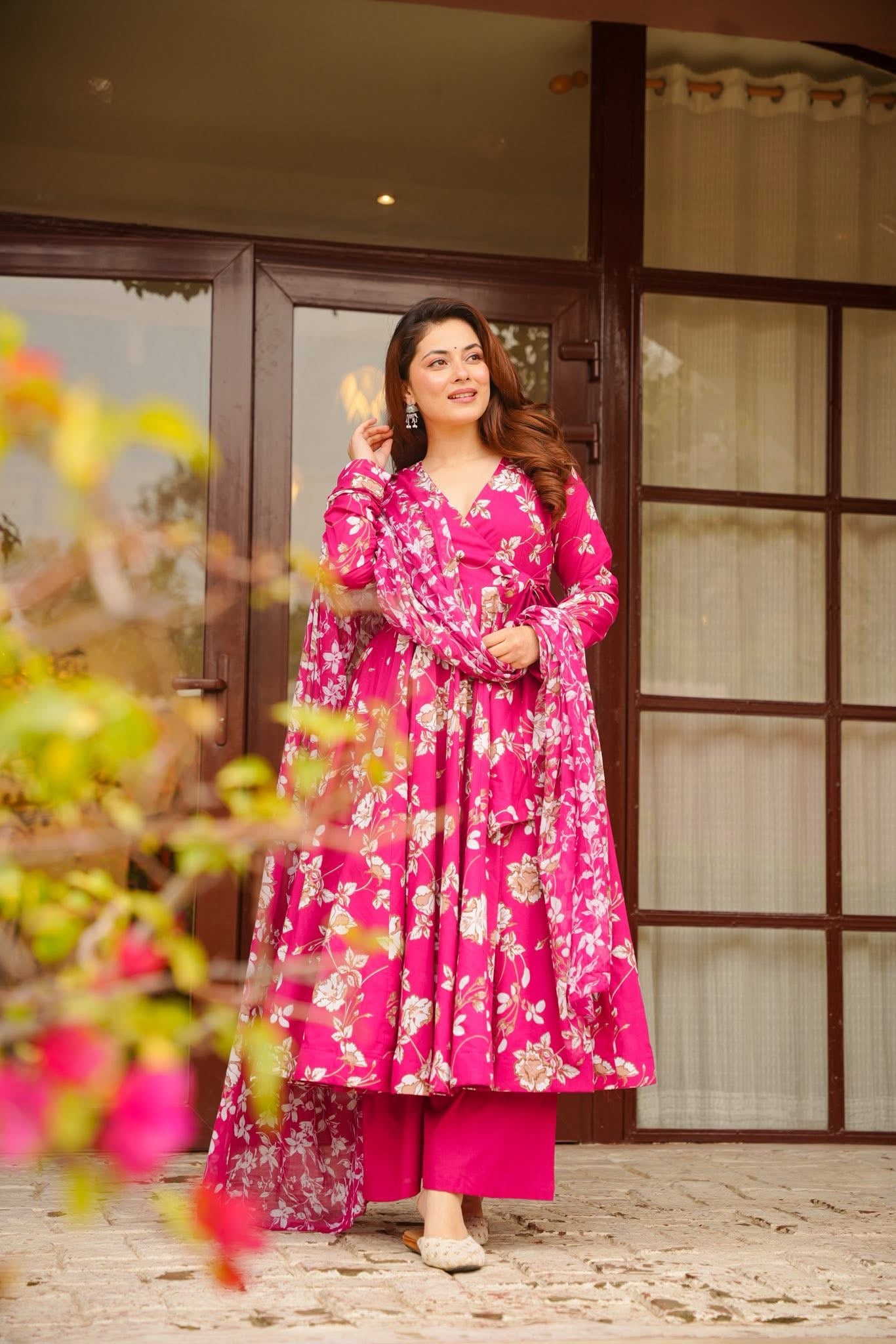 Saanira Pink Cotton Anarkali Suit Set