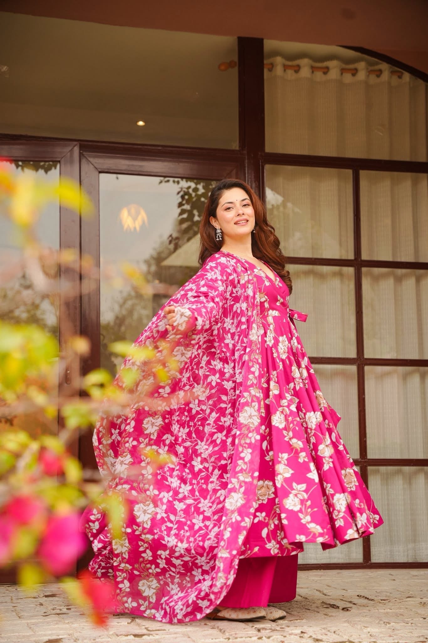 Saanira Pink Cotton Anarkali Suit Set