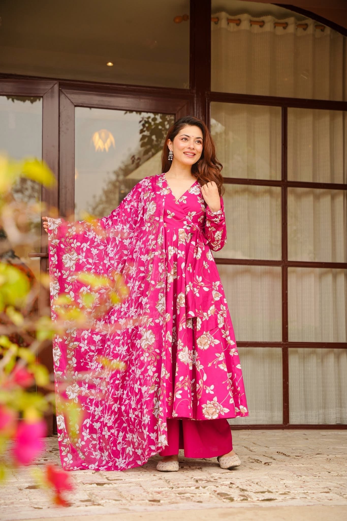 Saanira Pink Cotton Anarkali Suit Set