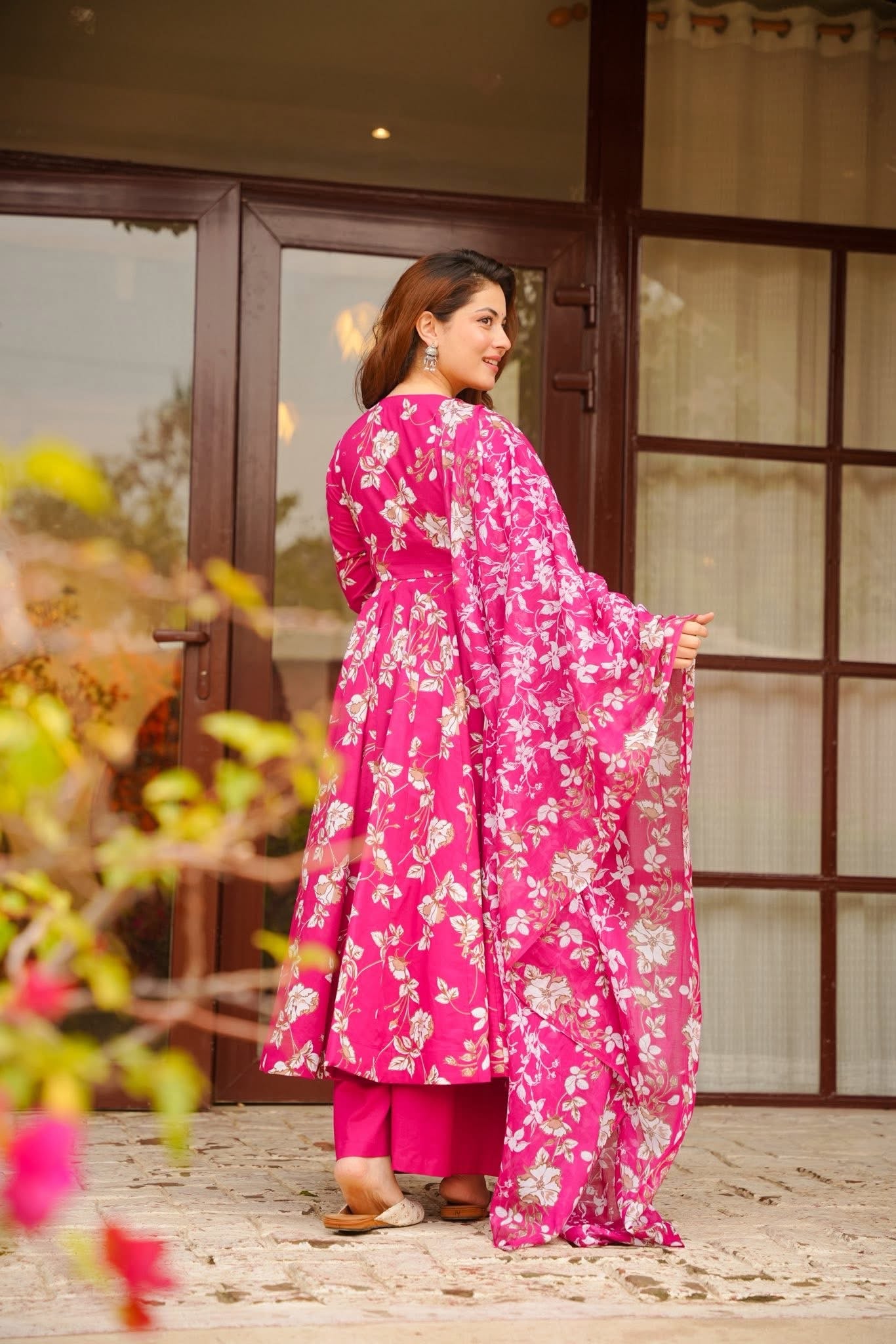 Saanira Pink Cotton Anarkali Suit Set